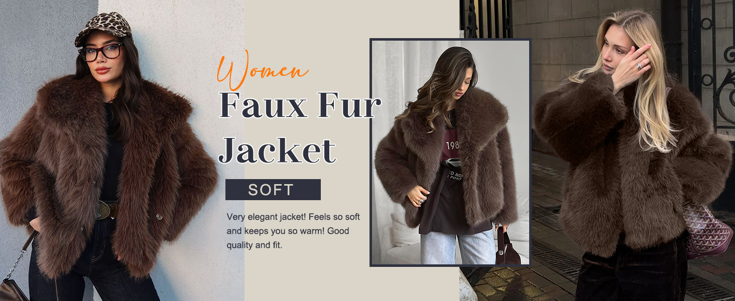 COZYPOIN Womens Faux Fur Jacket Fluffy Fur Coat Cropped Long