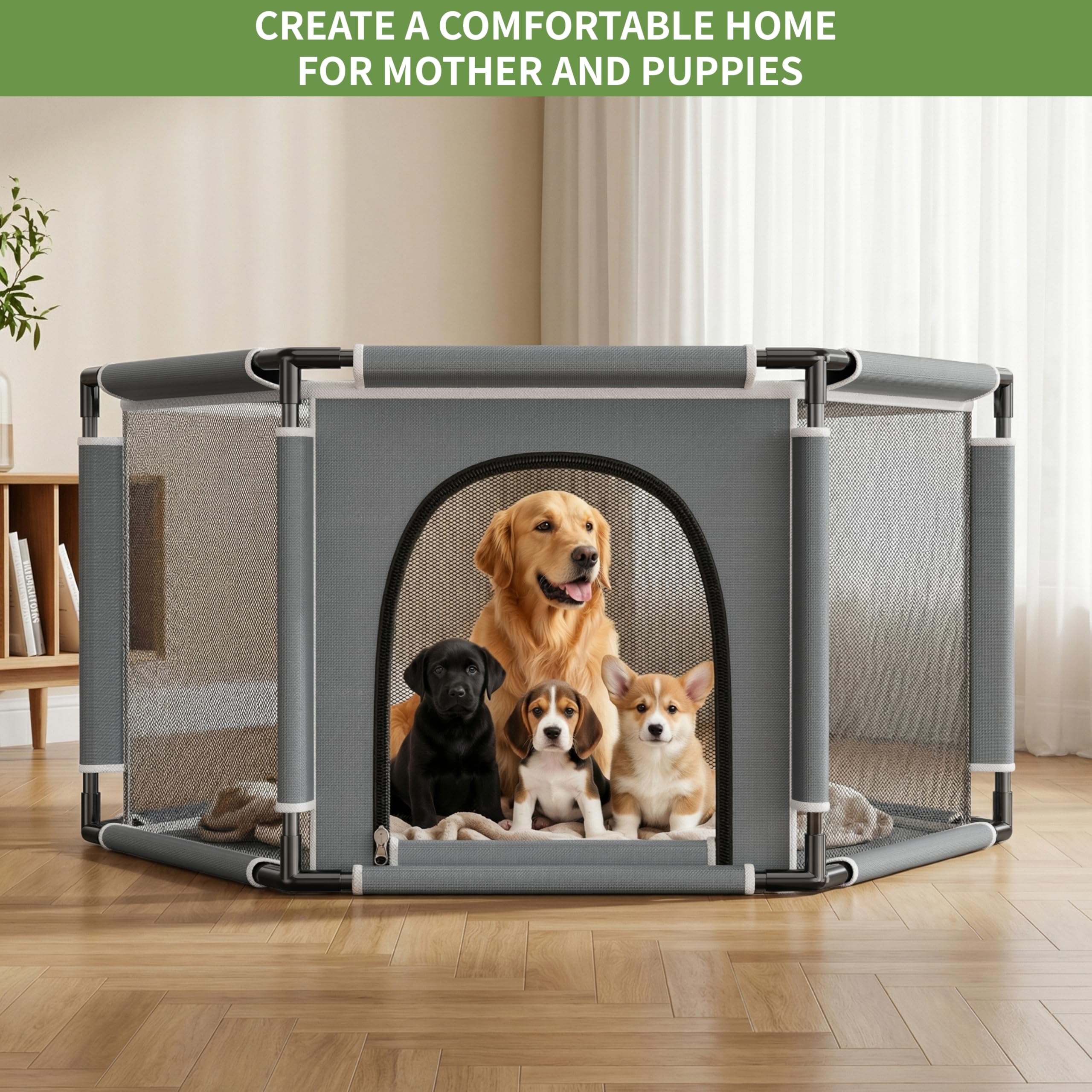 Sechseckige Welpenkiste für extra hohe Hundewelpen, Laufstall für große und kleine Rassen, Welpen-Zubehör, unverzichtbar für Hunde, Welpen, 122 x 65 cm (PVC-Rohr) | Welpen-Laufstall für große und kleine Rassen, Welpen-Zubehör, unverzichtbar für Hunde, Wel