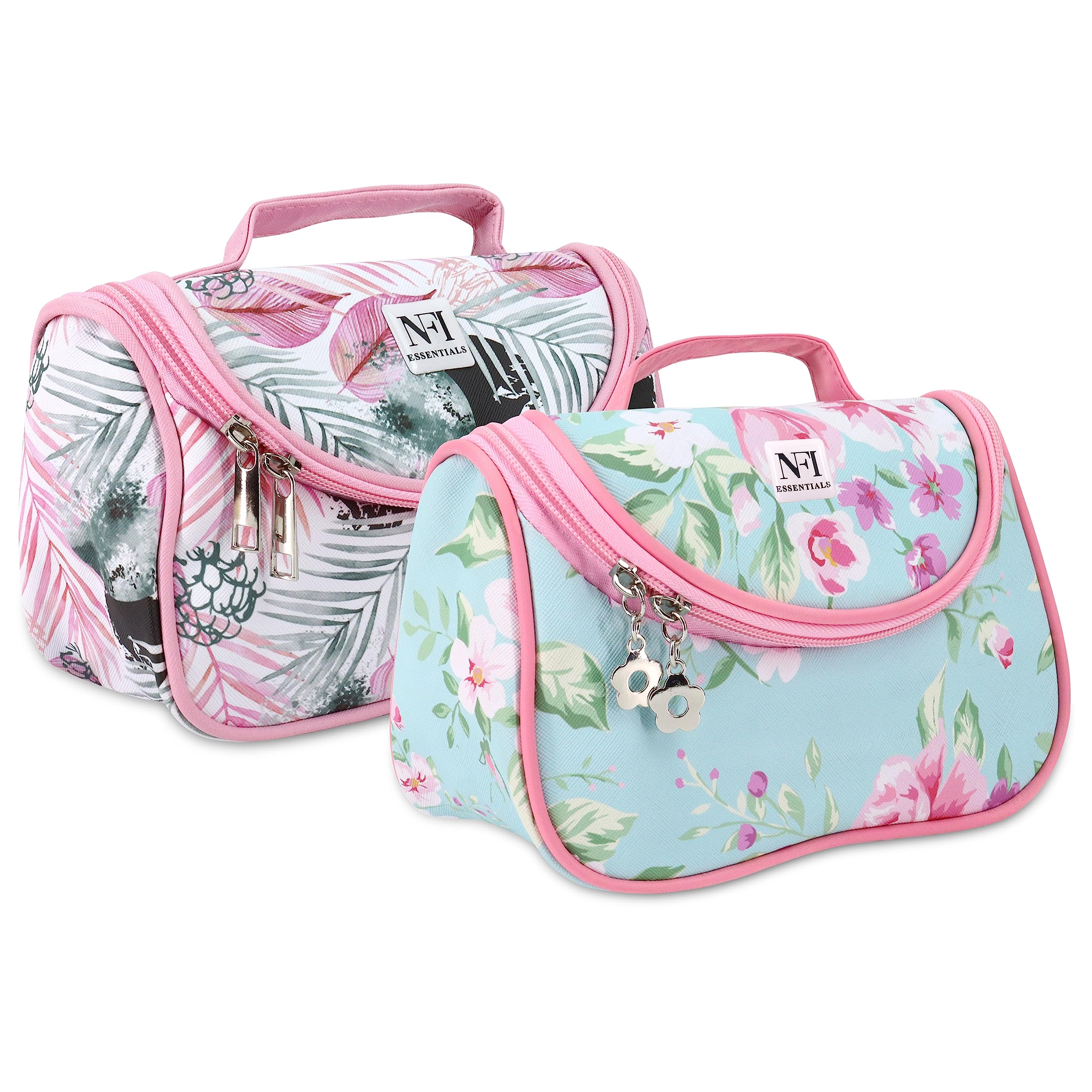 nfi essentials Floral Print Cosmetics Pouch Makeup Pouch| Vanity Case Jewellery Pouch Stationery Pencil Case |Travel Organiser Travel Pouch Bridal Gift Pack of 2 (Light Pink & Green)-picture-9