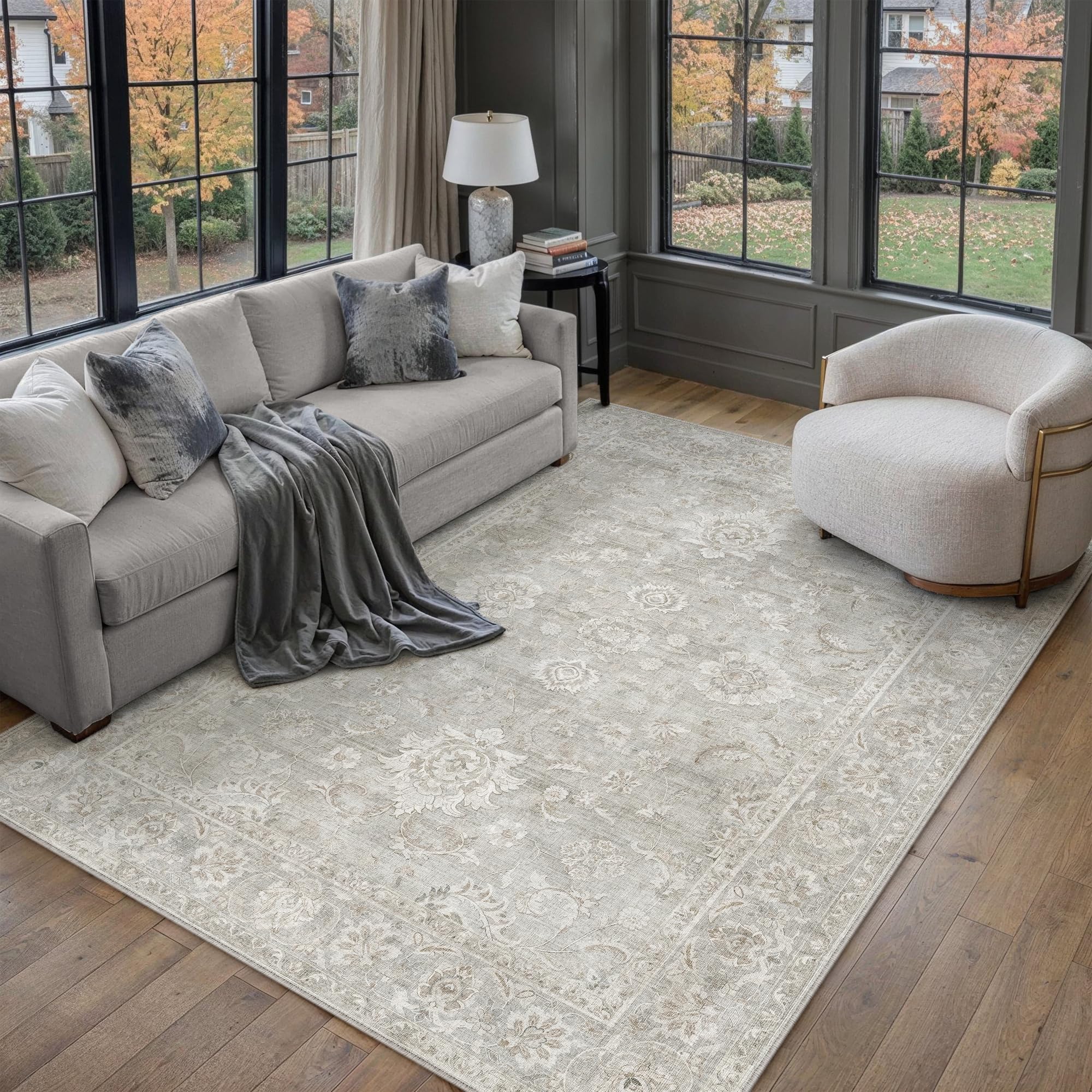 PureCozy 160x230cm Rugs Living Room Vintage Washable Soft Area Rugs,Grey