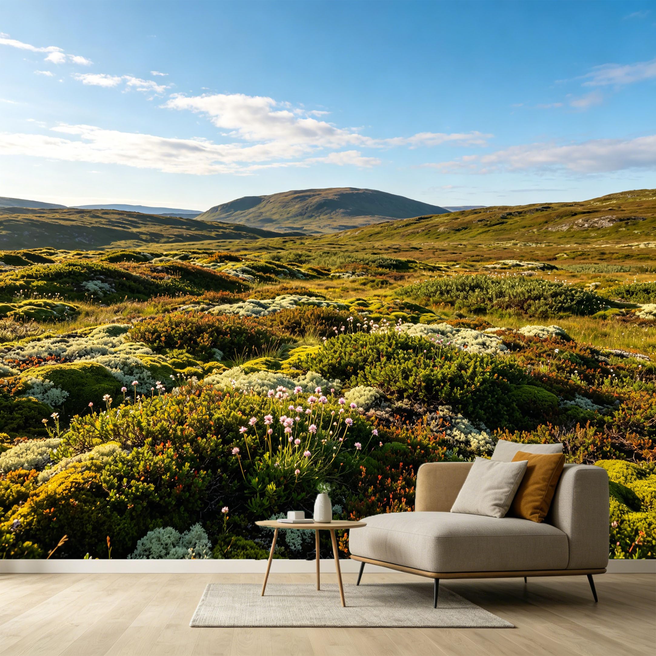 Custom Size Wall Murals Nordic Highland Landscape Botanical Wildflower Meadow SelfAdhesive Wall Fabric Removable Large Wallpaper for Photo Living Room