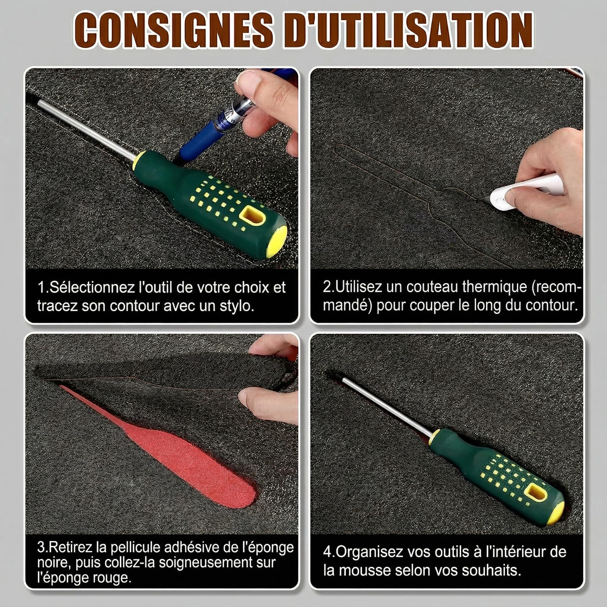 F Fityle Lot de 5 Mousses de Rangement pour Boîte à Outils, Feuilles Organisateur EPE, Découpables sur Mesure, Antidérapantes et Amortissantes, Outils Transport pour Outillage, 50cmx30cmx2.5cm