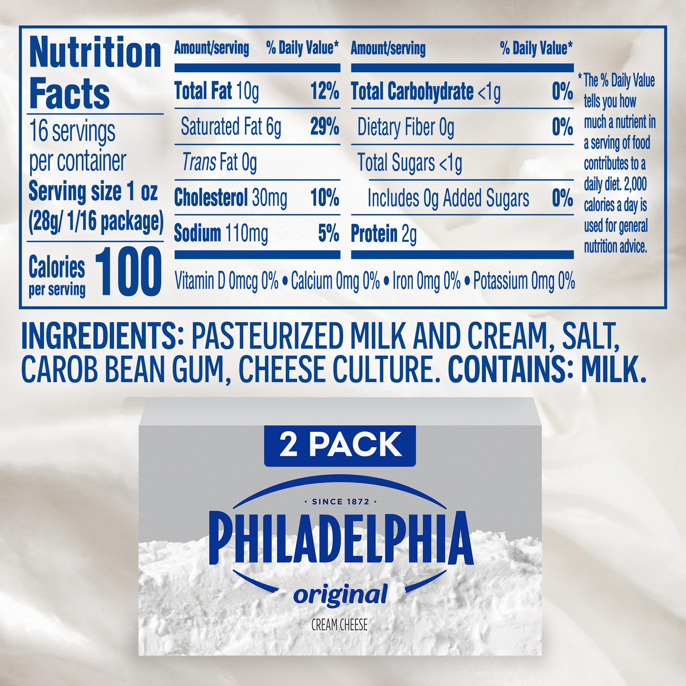 Philadelphia Cream Cheese 2 Blocks for Recipes and Baking Original No Artificial Preservatives Flavors or Dye 8 oz — view 3