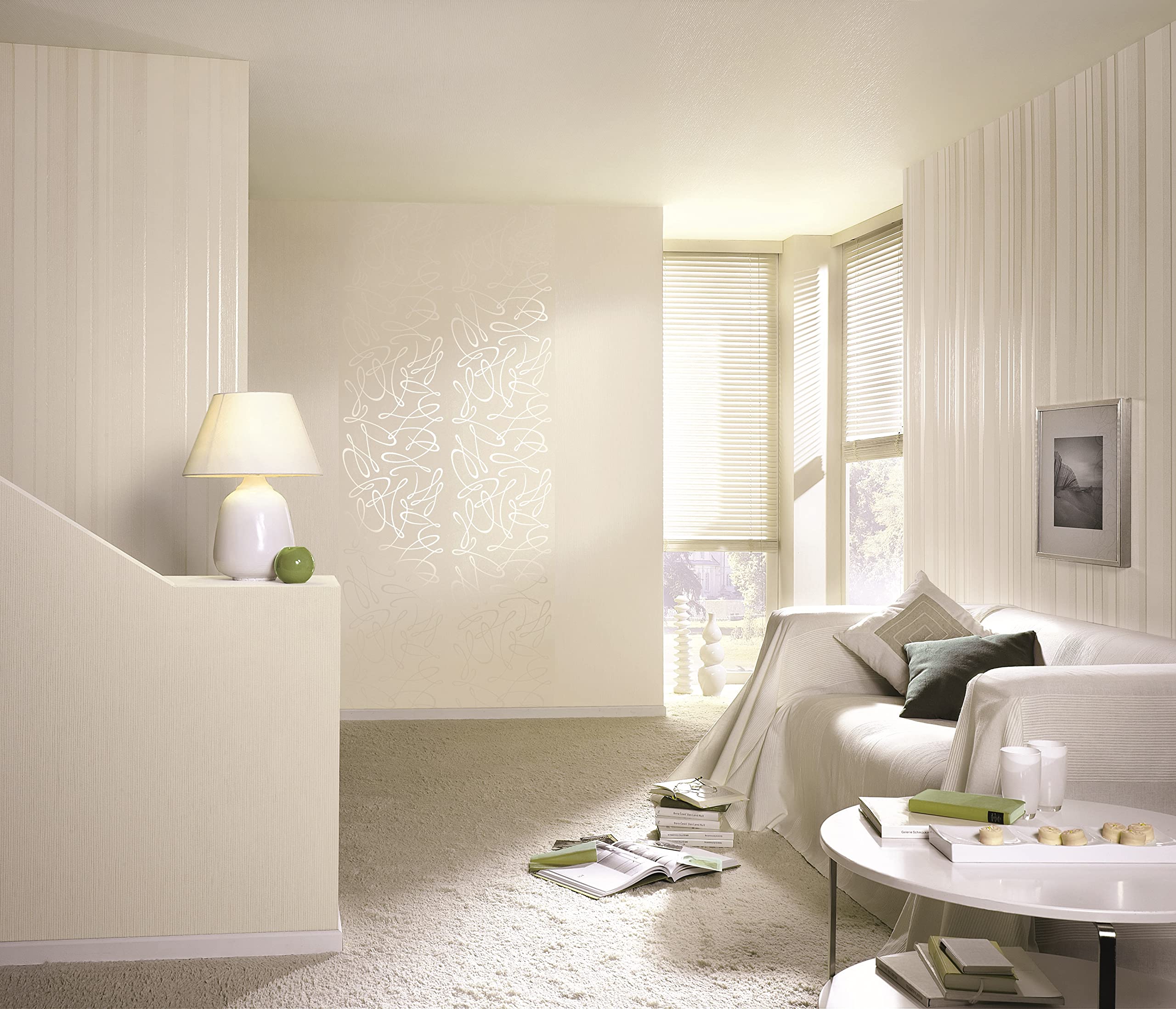 Blauw en wit streepbehang - Vliesbehang met opvallende strepen | wall