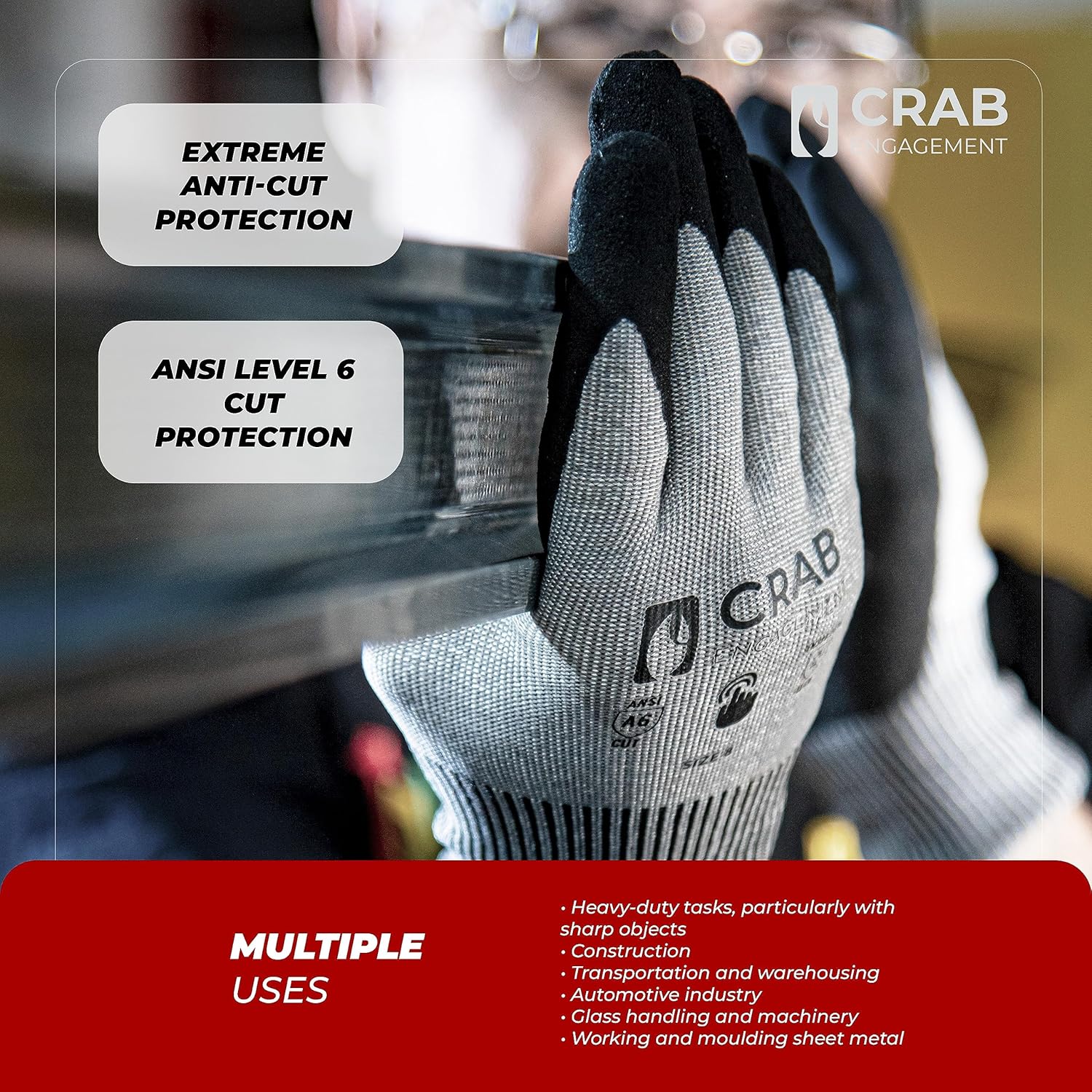 Working Gloves Nylon Ultra-elastic With Nitrile Microfoam Coating, Heavy Duty Gloves Resistant to Cut, Grey