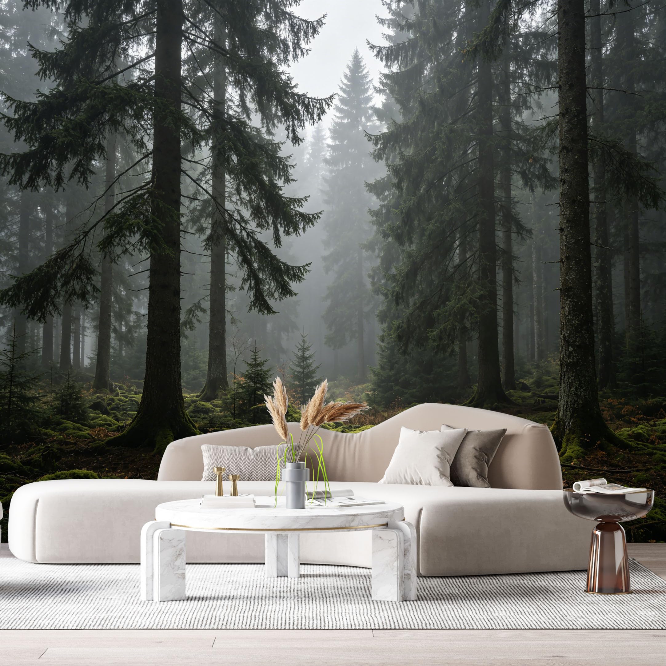 Custom Size Wall Murals Misty Forest Landscape Moss Ground Pine Trees SelfAdhesive Wall Fabric Removable Large Wallpaper for Photo Living Room