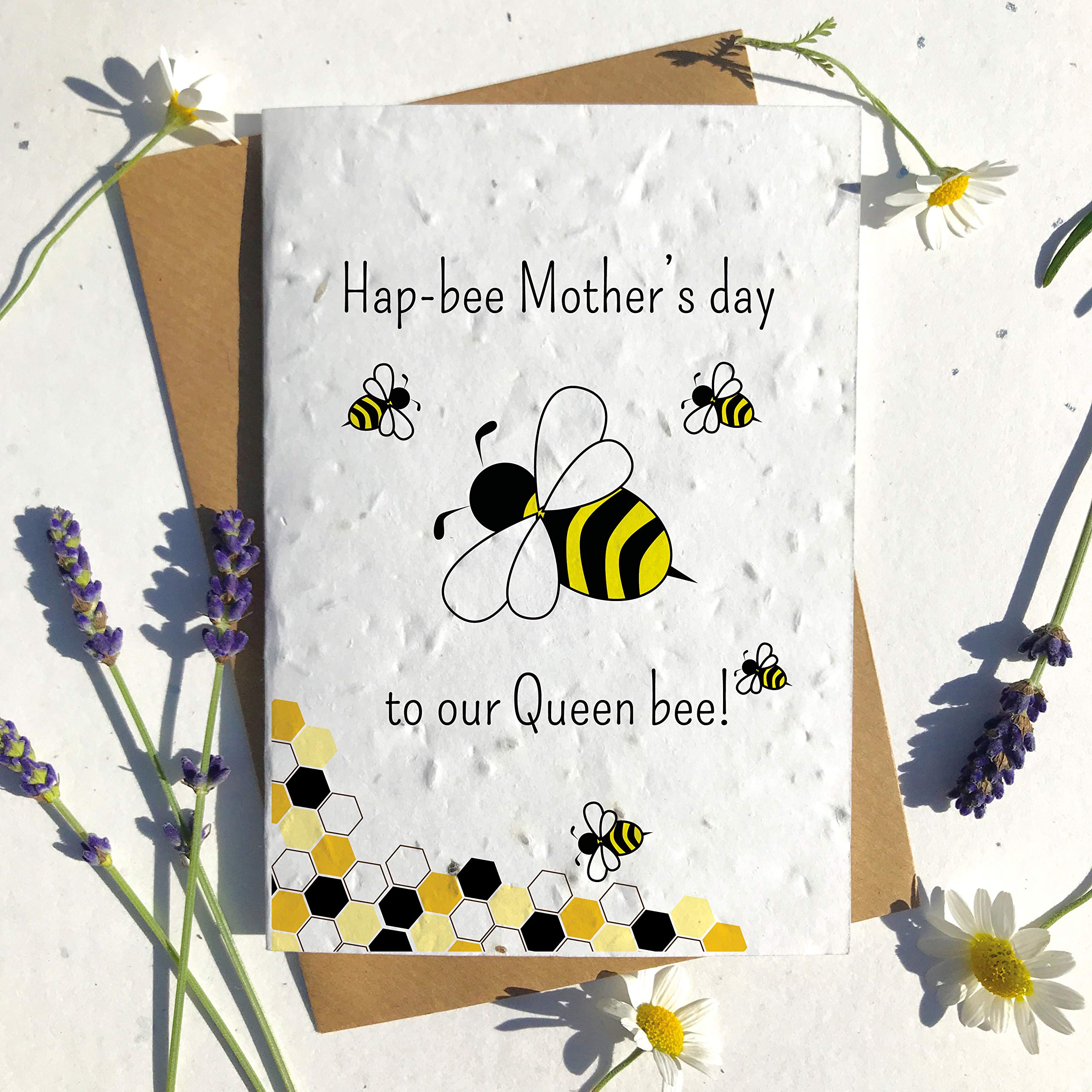 Eco-friendly biodegradable seed paper plantable Mothers Day card traditional MOTHERS DAY HAP-BEE QEEN BEE (Single card)