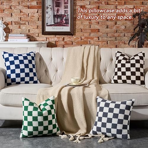 Miniatura 6 de AmHoo Juego de 2 fundas de cojín decorativas de lujo con piel sintética súper suave, de lana sintética, para sofá, dormitorio, 16 x 16 pulgadas,