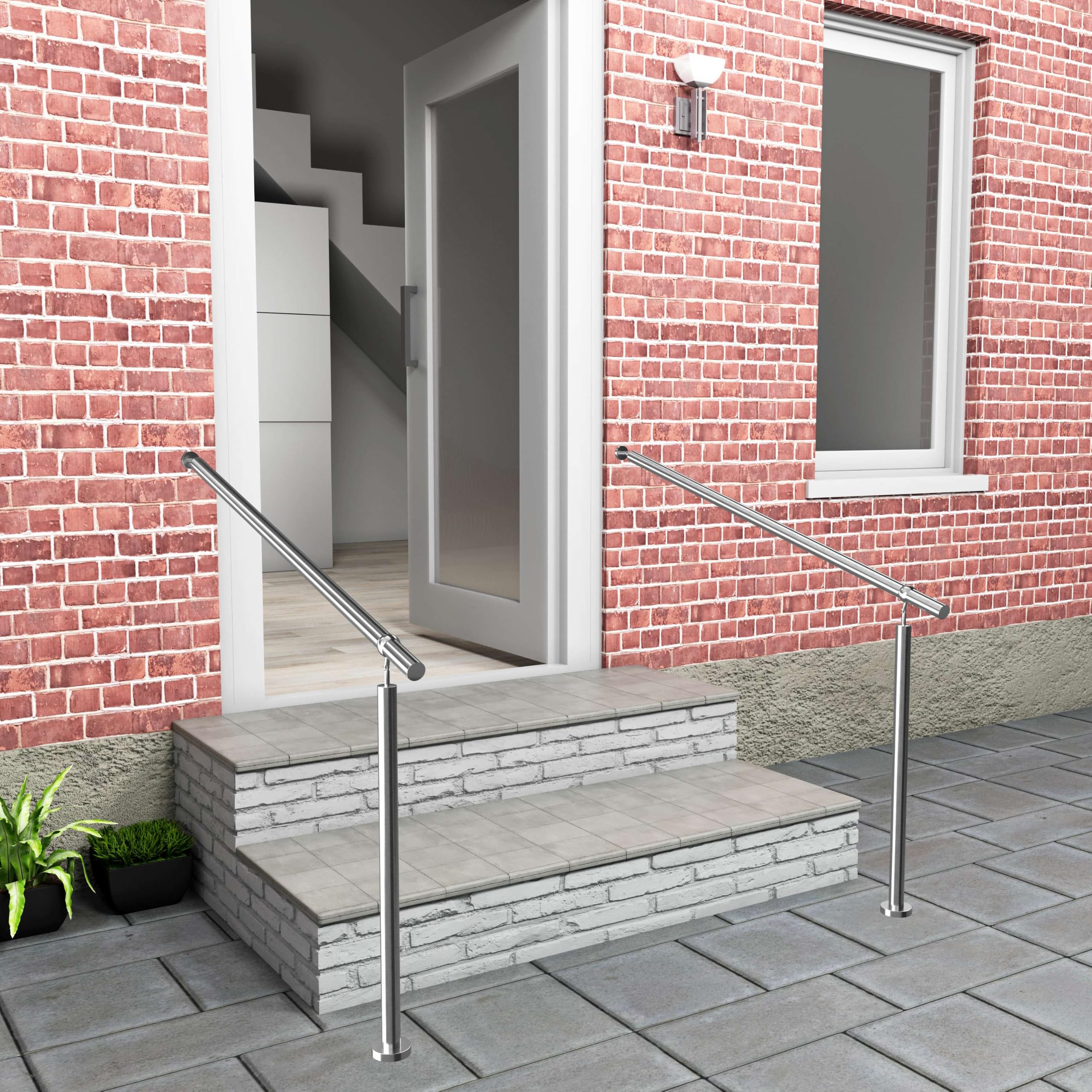 Stainless Steel Entrance Handrail Wall Mount Stair Step Grab Rail Silver