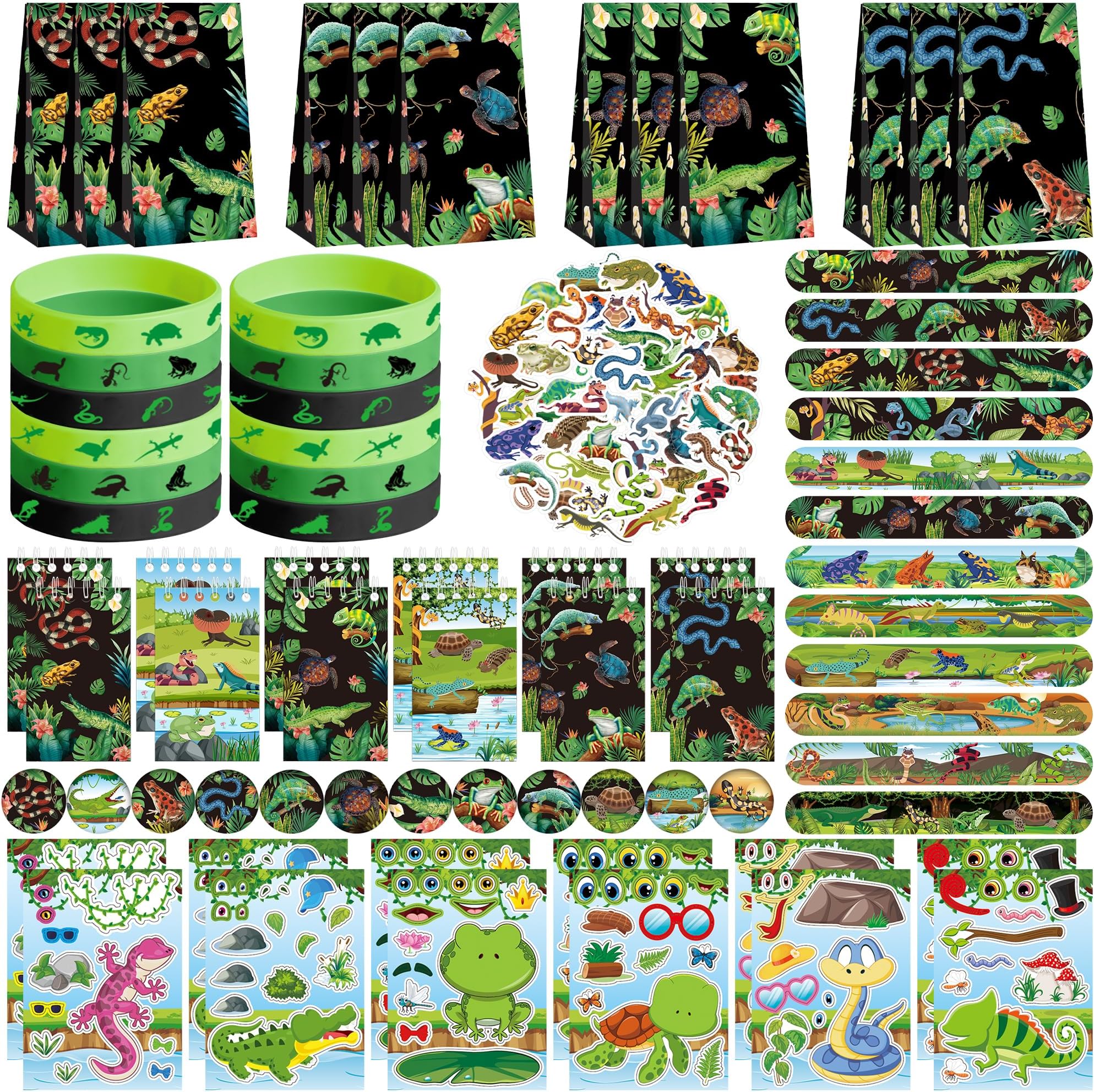 Reptile Party Favor Supplies including Reptile Gift Bags, Stickers, Badge, Wristbands for Kids Birthday Party Supplies