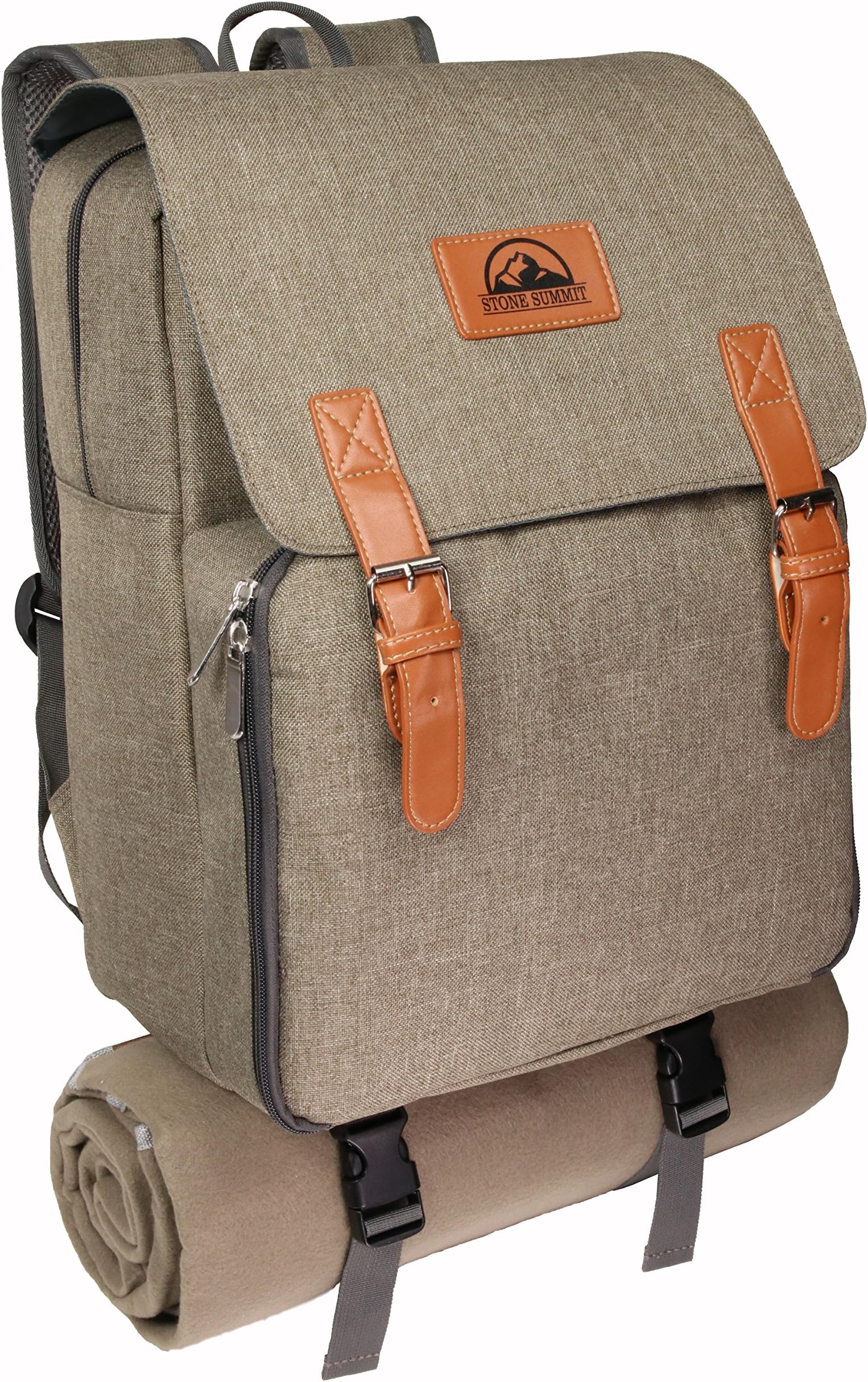 Stone Summit Deluxe 4 Person Picnic Backpack Bag Large Insulated Food Compartment Waterproof Blanket Hiking Tailgate