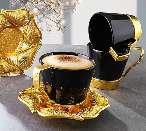 Miniatura 8 de LaModaHome Juego de 6 tazas de café expreso con platillos, tazas de café griego árabe turco de porcelana para mujeres, hombres, adultos, invitados o