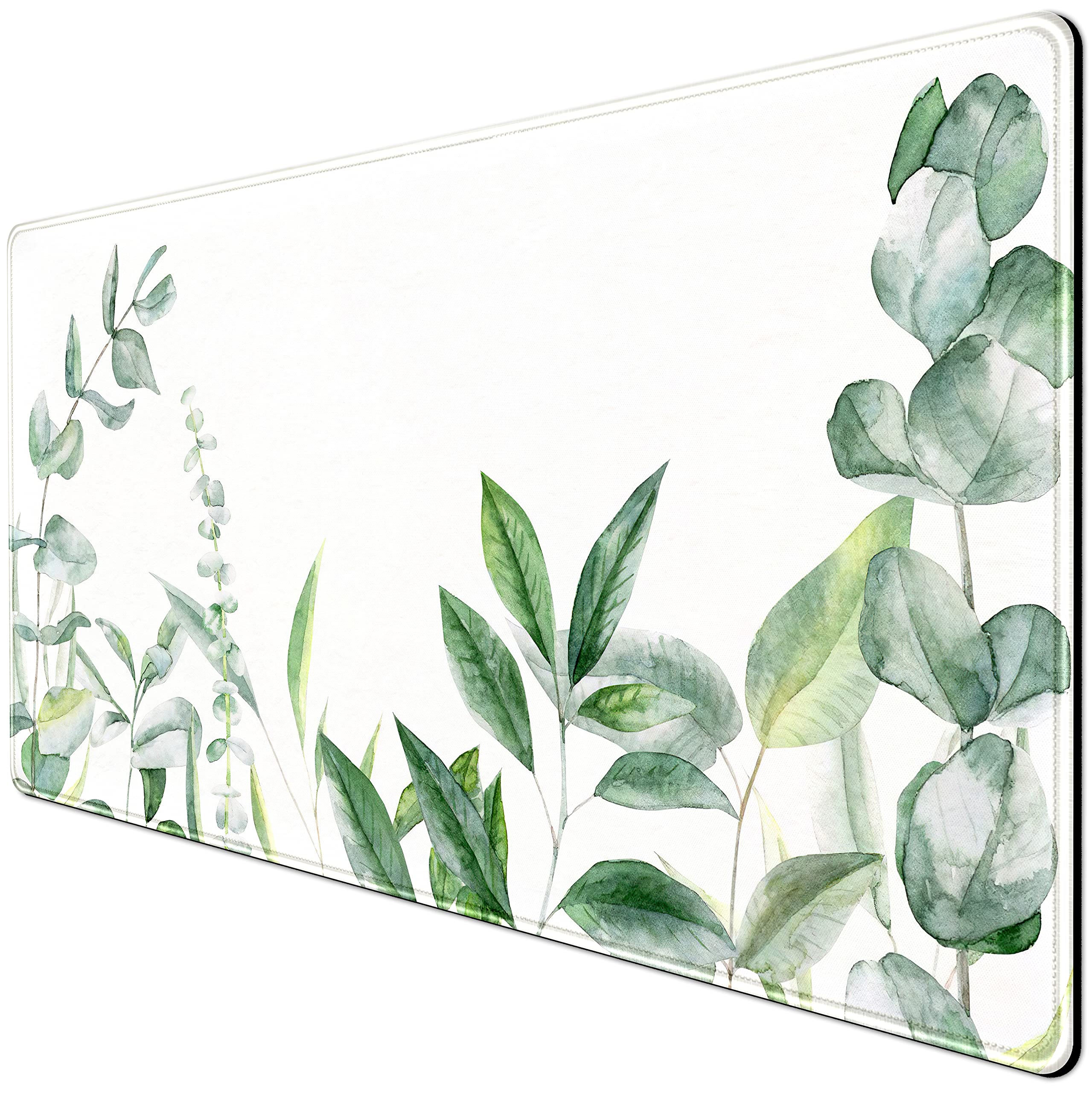 Eucalyptus Leaves Large Mouse Pad Green Plants Extended Gaming Mousepad, Leaf Desk Mat with Stitched Edges XXL Size (31.5x15.75 Inchs), Wireless Mouse