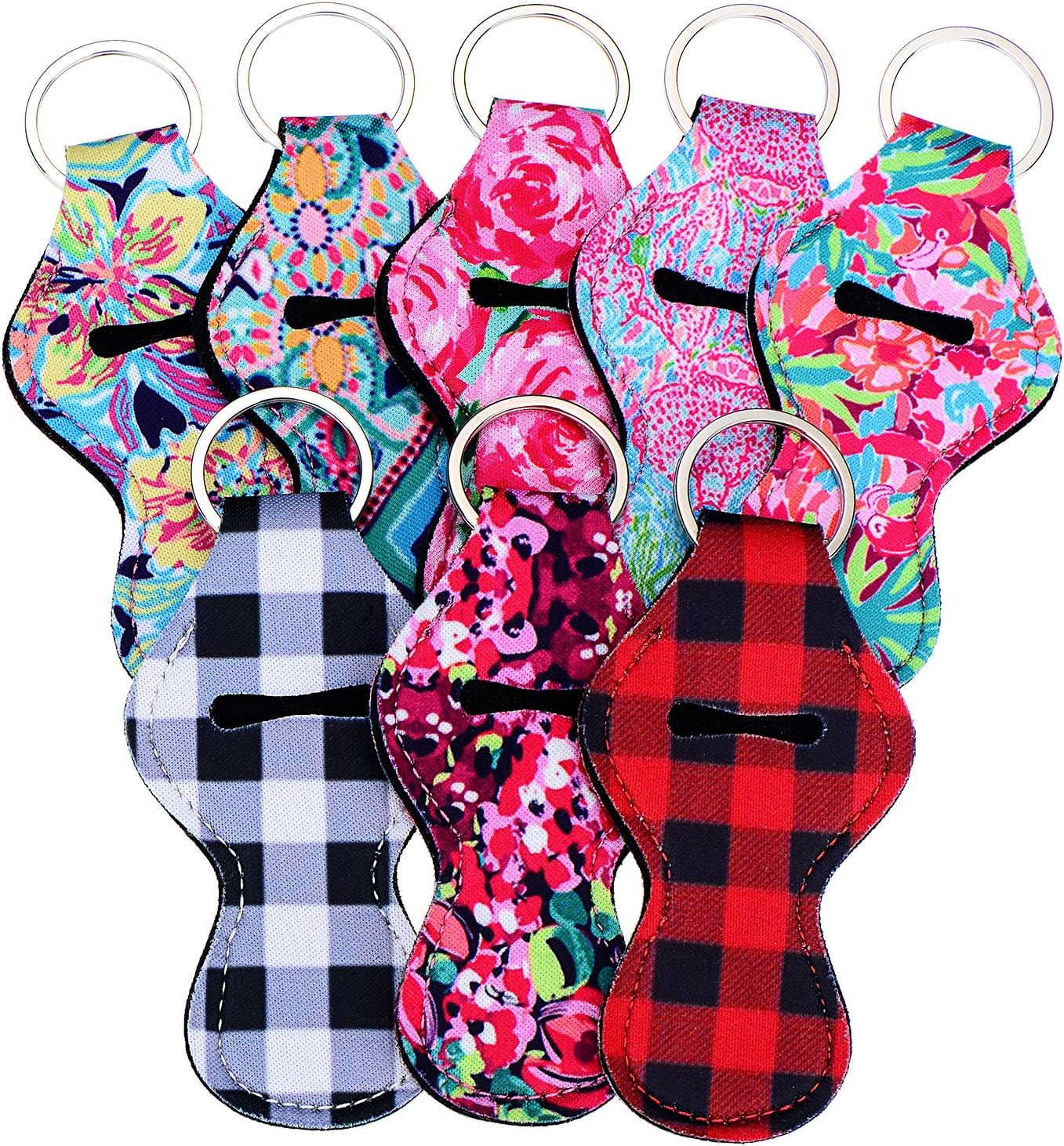 8 Pieces Lipstick Holder Keychain 8 Diffrent Vibrant Prints Chapstick Key Chain Holder