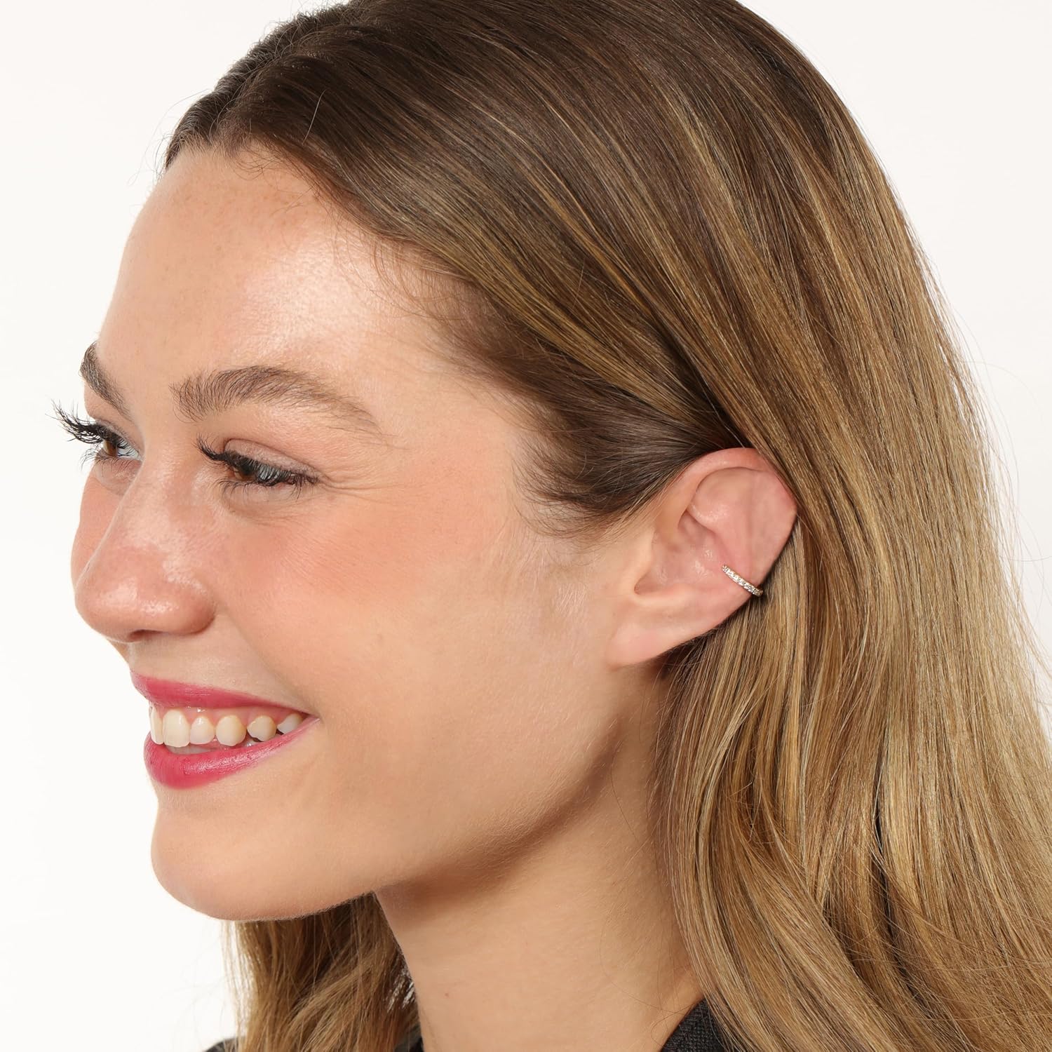 Lavari Jewelers Lab Grown Diamond Huggie Ear Cuff Earring for Women - 18k Yellow Gold Plated 925 Sterling Silver Earrings for Her (F-G, VS1-VS2, 0.08 cttw) Open Non Piercing Hypoallergenic