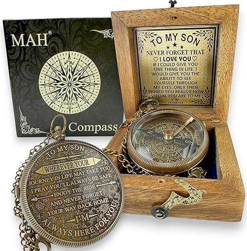 Brass Compass Gift to My Son Never Forget That I Love You, Sentimental Keepsake Gift from Mom Dad & Grandparents for Graduation, Baptism,