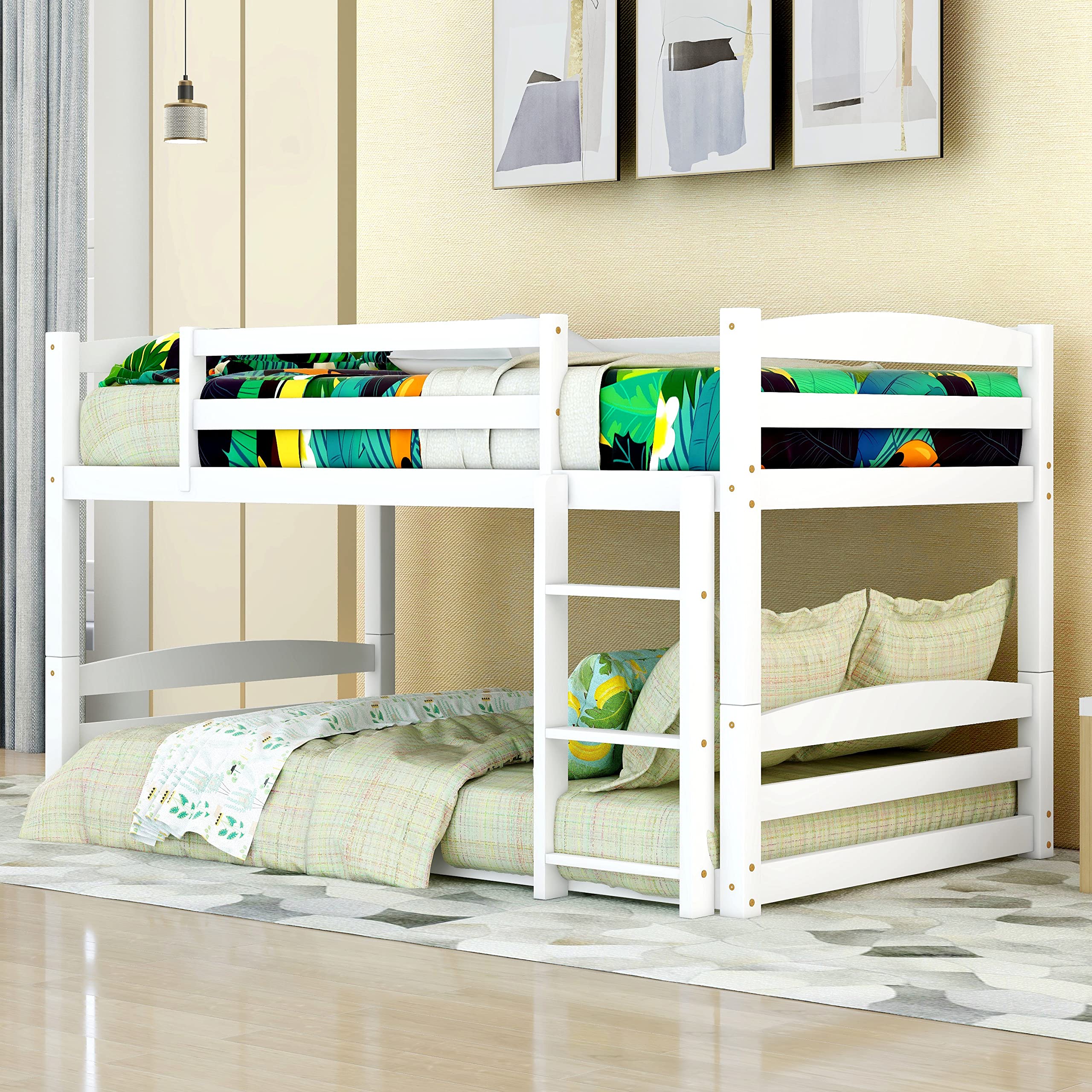 Buy Bunk Beds Twin Size for Kids, Low Wood Bunk Beds Frame with Guard