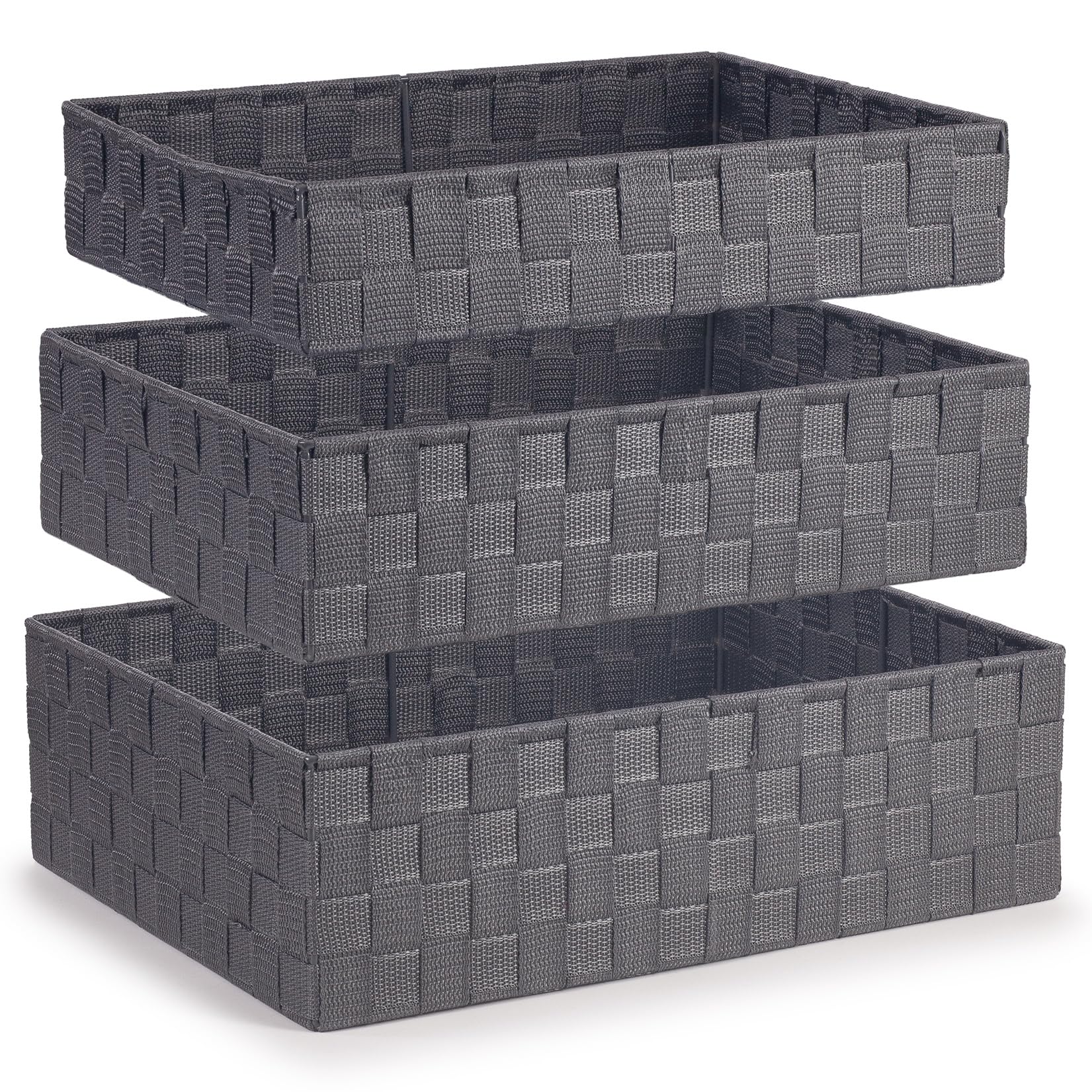 Ehc Grey Set Of 3 Woven Storage Baskets, Decorative Nestable Organizer Boxes For Shelves, Closet Bins, Empty Basket For Gift Hamper, Lightweight Home Organization Solutions,