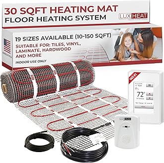 LuxHeat 30sqft Floor Heating Mat Kit - 120v Electric Radiant Floor Heating System - Heated Flooring System for Tile & Laminate - Includes UWG4 WiFi Programmable Thermostat w/GFCI, Alarm & Sensor