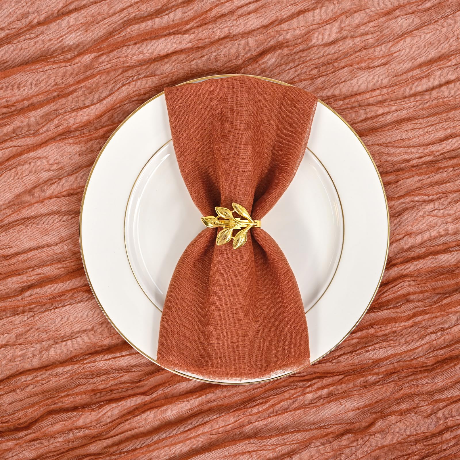 100 Paquets de Serviettes en Tulle de Fromage 43 x 43 cm - Serviettes de Table en Tissu de Coton Doux et Ridé - Serviettes Décoratives Rustiques pour Mariages, Fêtes, Baby Shower, Maison (Terracotta)
