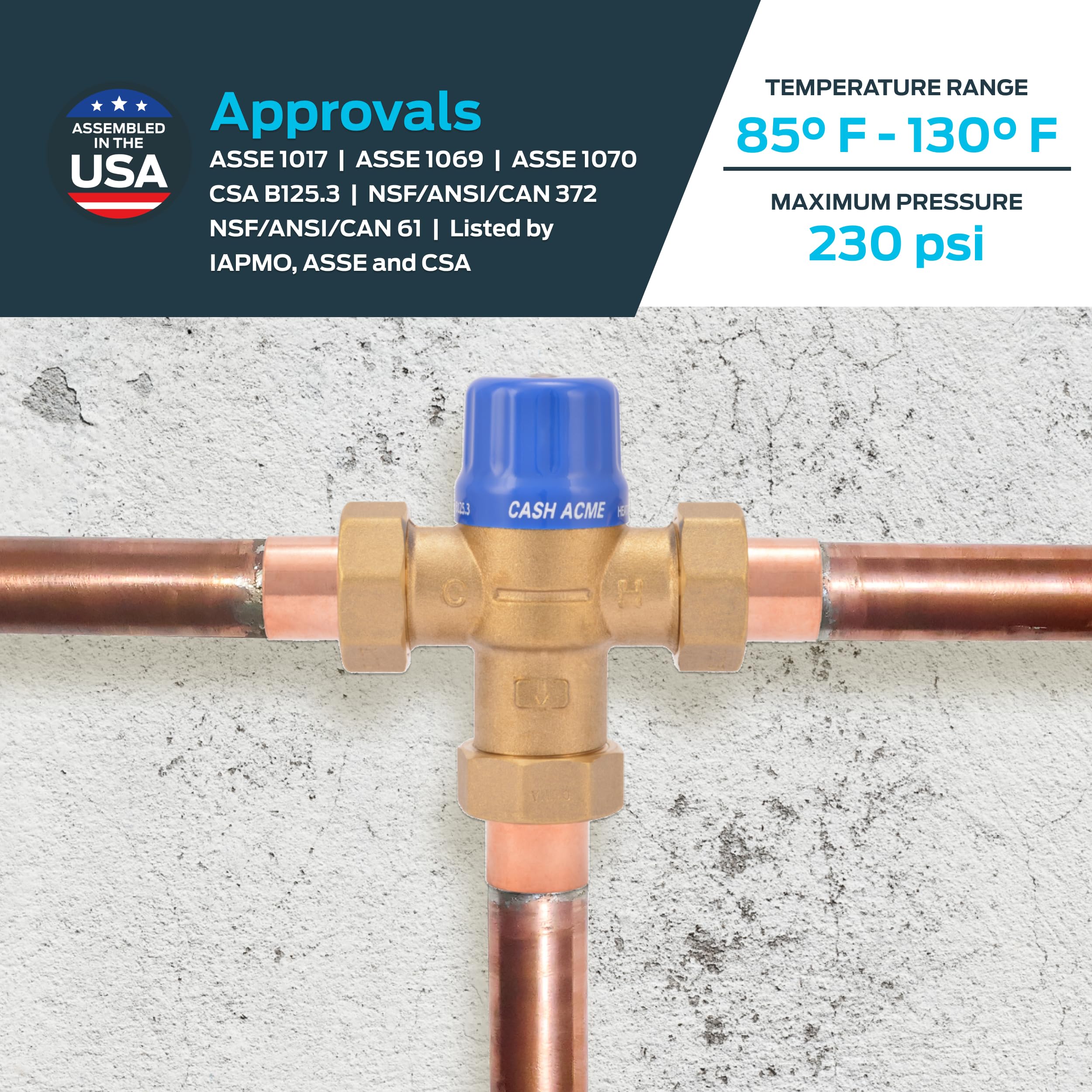 Amazon.com: Cash Acme 3/4 英吋HG110-D 吸汗恆溫混合閥帶倒鉤連接和整體檢查黃銅管道配件24502 : 家居裝修