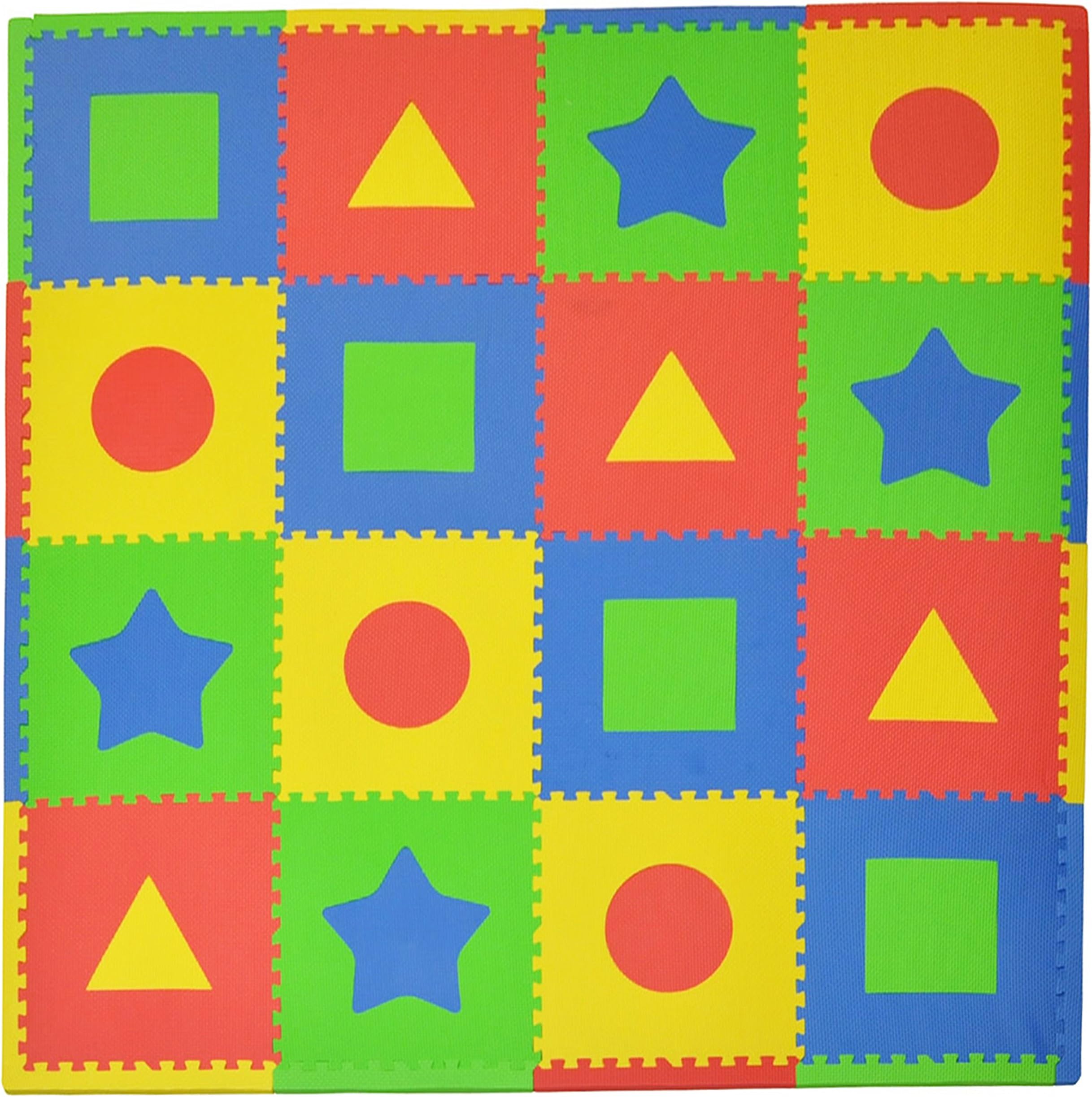 Tadpoles 16 Tiles First Shapes Foam Playmat | Interlocking Tiles with 16 Border Pieces | Soft EVA Foam | Safe & Durable | Total Floor Coverage of 50” x 50” | Kids Aged 3 & Up | Multi-Primary