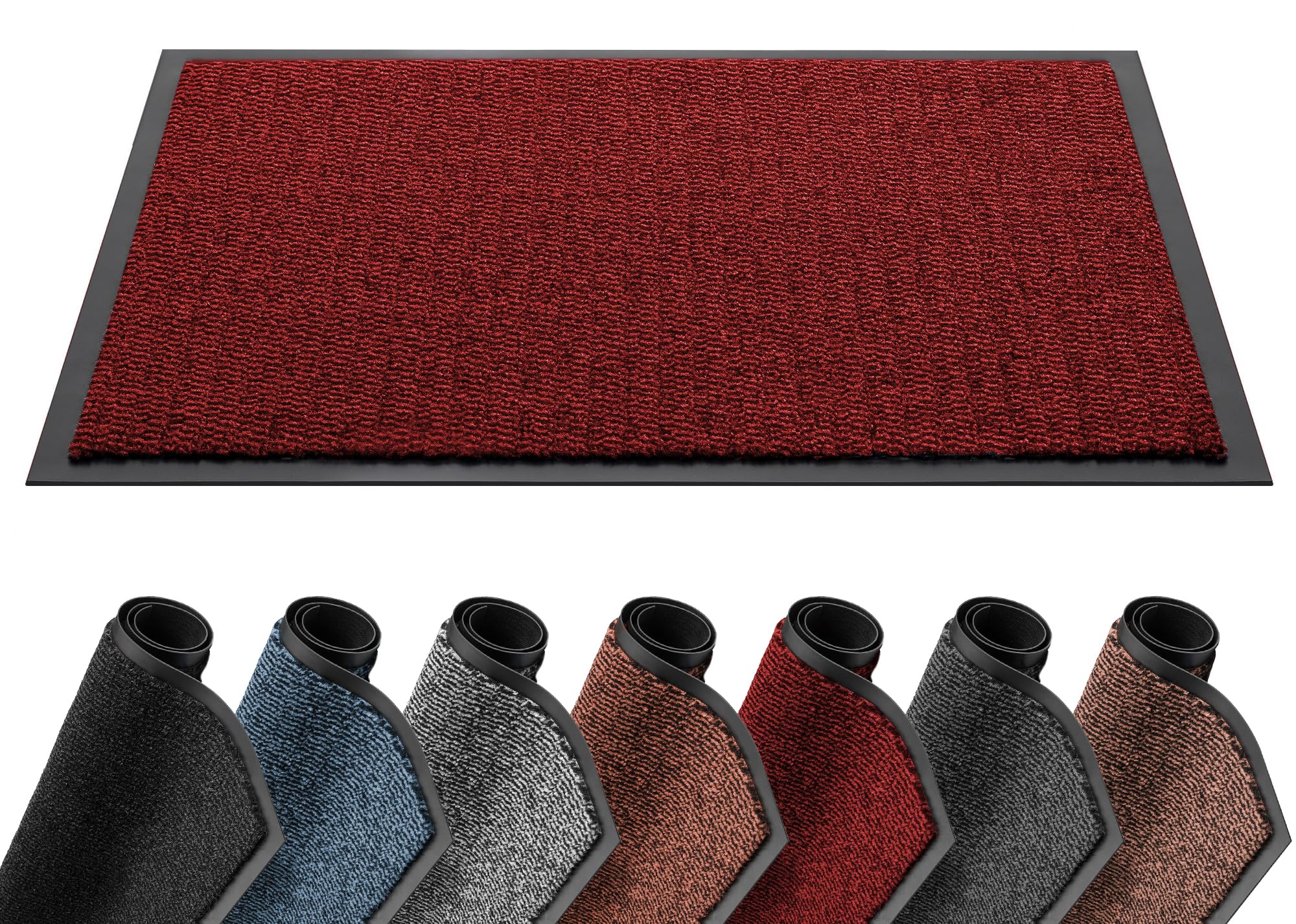 Lexell Door Mat, Indoor Heavy Duty Barrier Mat, Dirt Trapper Entrance Rug, Non Slip Rubber Backing, Super Absorbent Washable Floor Mat for Home, 60cm x 90cm, Red