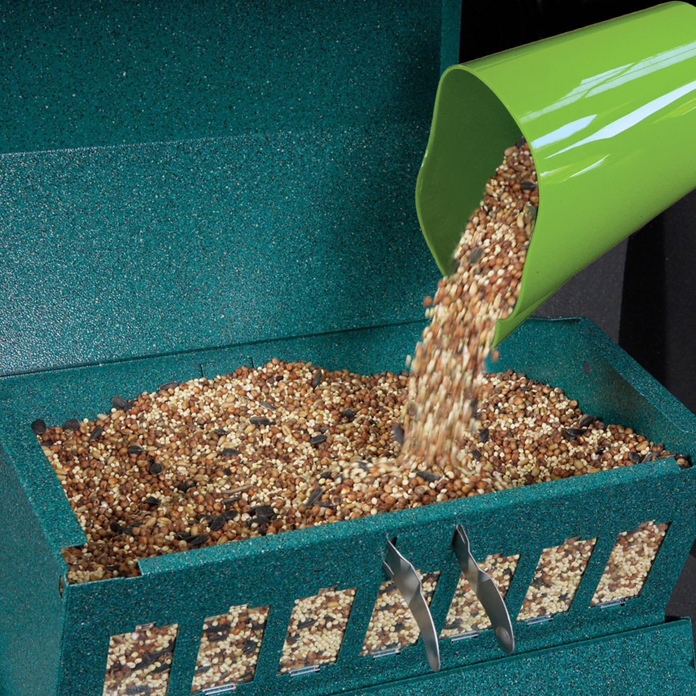 Green Metal Squirrel Proof Double-Sided Bird Feeder