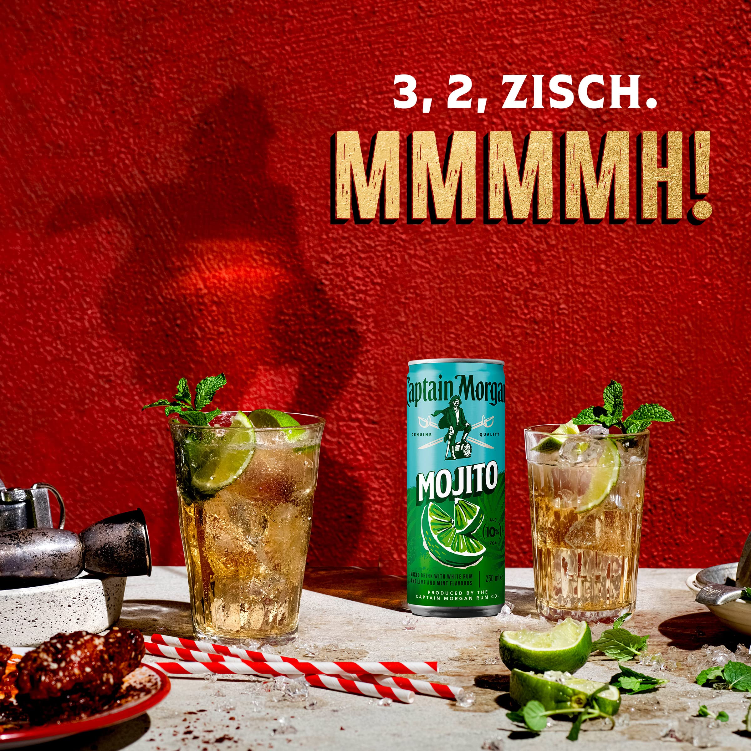 Captain Morgan White Rum Mojito, Erfrischendes Mixgetränk mit 10 Prozent Alkohol, 12 Dosen x 250 ml (EINWEG Verpackung), Weißer Rum mit Limetten- und Minzgeschmack für unterwegs