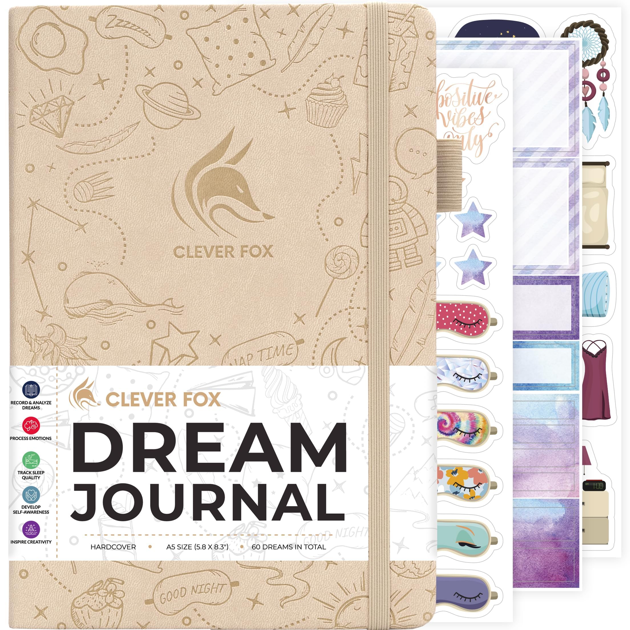 Clever Fox Dream Journal – Guided Dream Diary for Women, Men & Kids – Hardcover Notebook to Track & Analyze Your Dreams & Sleep – Log Book for Dream Journaling – 60 Dreams Total, A5 Size - Seashell — image 1