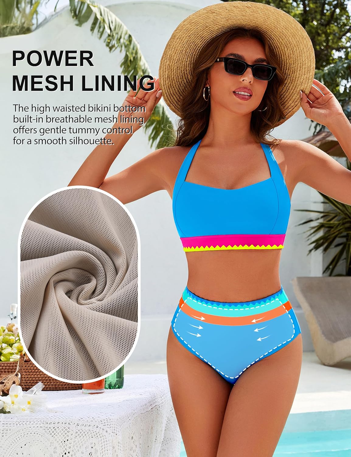 Blooming Jelly Womens High Waisted Bikini Sets Tummy Control Modest Two Piece Swimsuit Retro Sporty Color Block Bathing Suit - Image 4