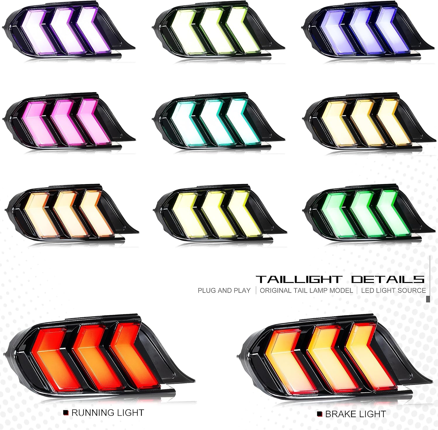 inginuity time LED Tail Lights for Ford Mustang 2015-2022 GT Sequential Rear Lamps Strat-up Animation Amber/Red Turn Signal Kit Assembly