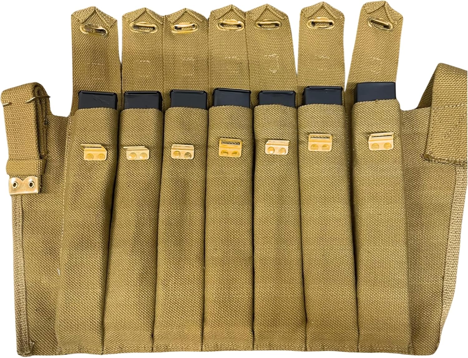 warreplica WWII WW2 British Submachine Sten 7-Pocket Ammo Magazine Bandolier - Khaki Canvas Ammo Carrier|7-Cell Magazine Pouch for Sten SMG - Authentic UK Military Reproduction Historical Gear