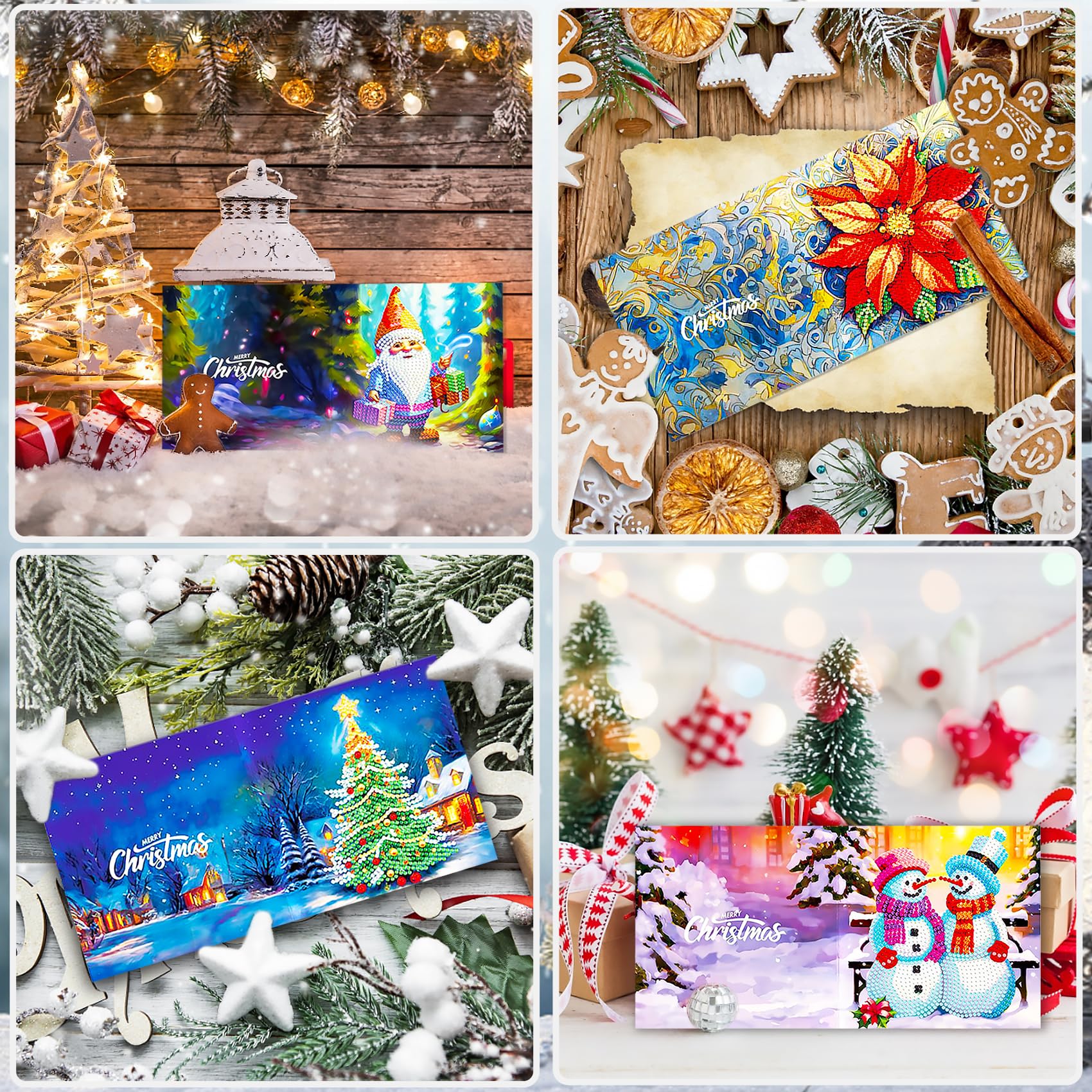 Kit 8 Biglietti Di Natale Con Diamond Painting - Albero, Babbo Natale E Auguri Con Strass E Adesivi - Foto 10