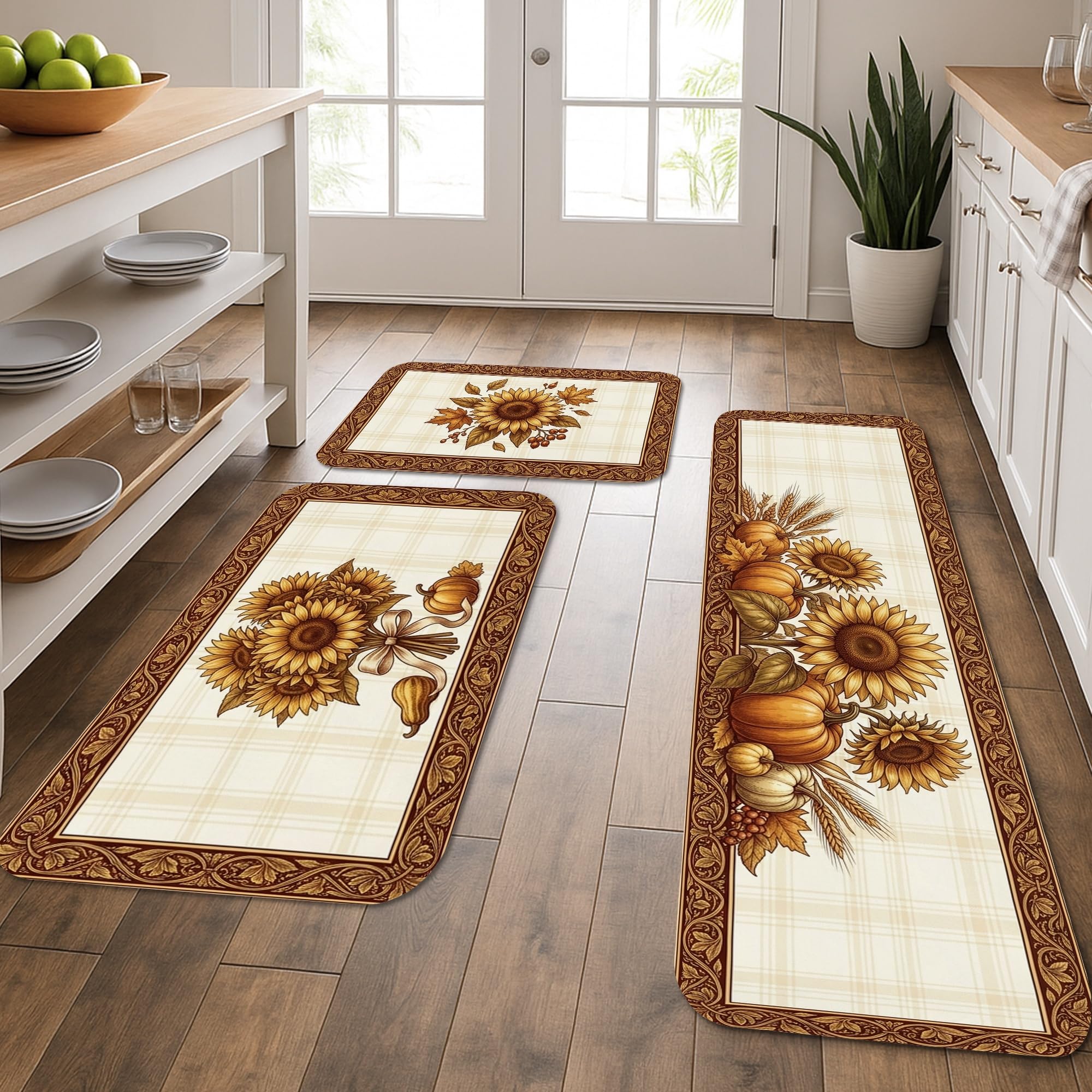 Tapis de cuisine au motif de citrouilles d'automne marron haut de gamme