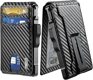 Wallet for Men - with Money Clip Slim Leather Slots Credit Card Holder RFID Blocking Bifold Minimalist Wallet (Carbon Black)