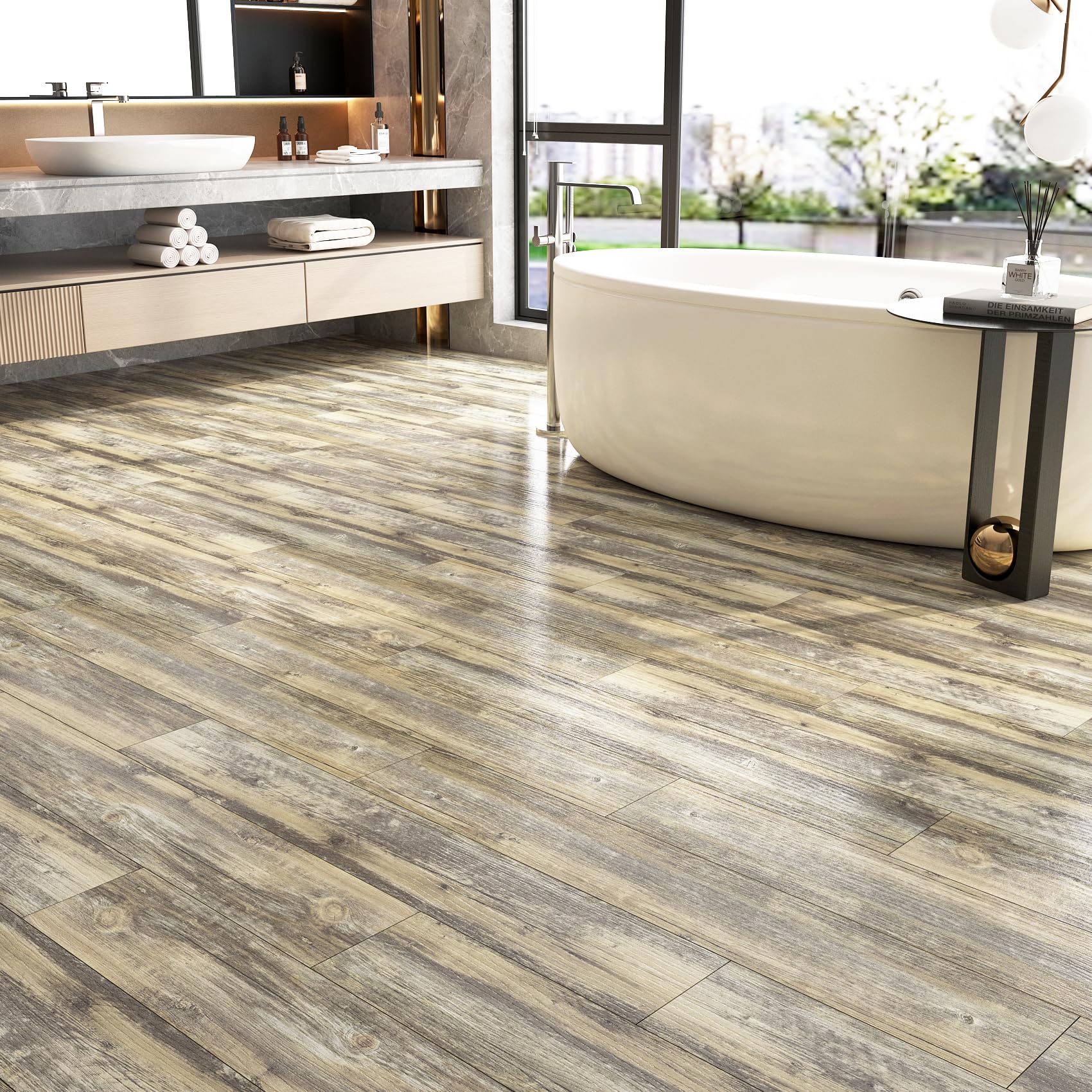 FunStick 30x30CM 30 Piastrelle Adesive Pavimento Legno Rustico Grigio Marrone Rivestimento Pavimento Adesivo Bagno Soggiorno Impermeabile Adesivi per Piastrelle Cucina Effetto Legno Grigio Marrone