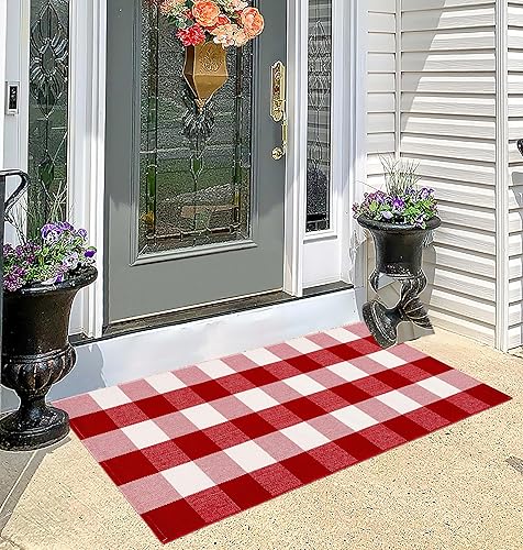 Miniatura 8 de Alfombras de Navidad para exteriores, 24 x 51 pulgadas, color negro y rojo, alfombra de porche frontal tejida a mano, lavable a máquina, para