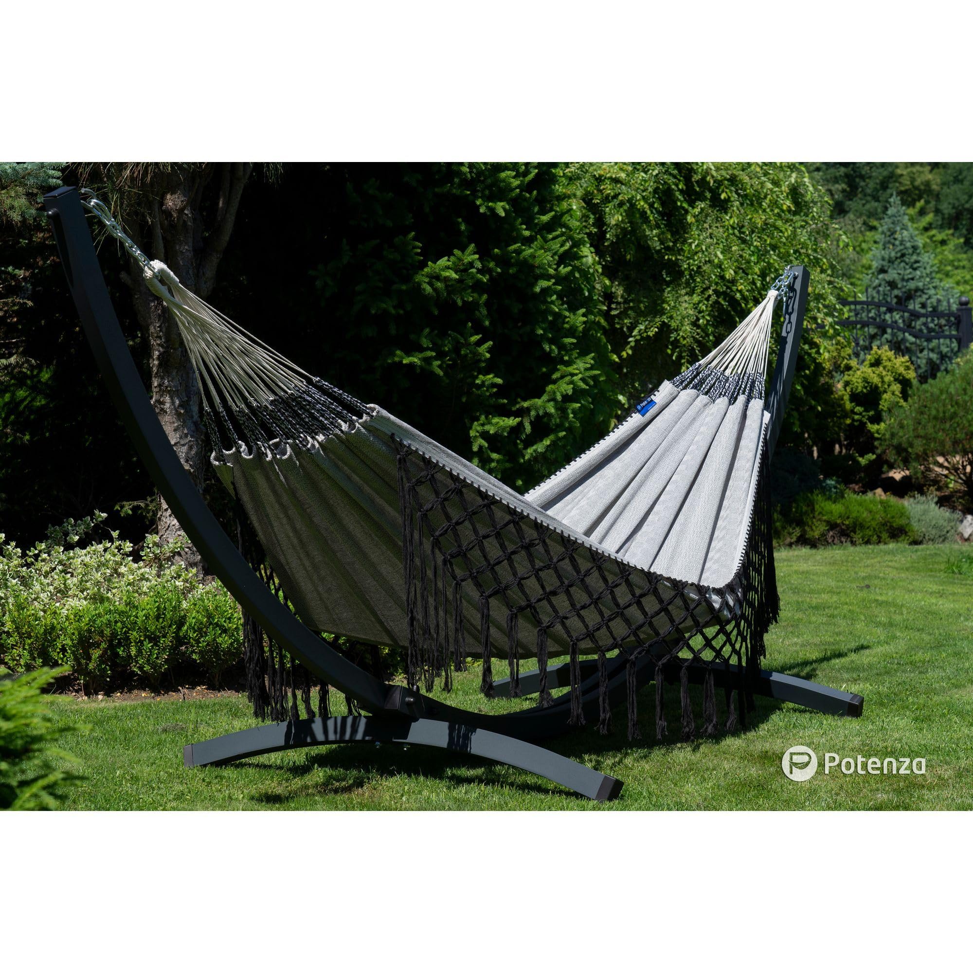 Potenza Aluminium Gestell Outdoor Hängemattengestell XXL 370cm, 200kg I Gestell für Hängematten, Rahmen aus Stahl wetterfest (Basic Graphit)