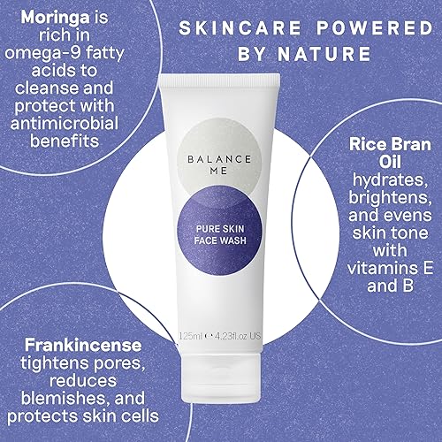 Miniatura 4 de Balance Me Pure Skin - Limpiador facial suave con moringa y salvado de arroz (1 x 4.23 onzas líquidas), lavado facial no tóxico a base de agua para