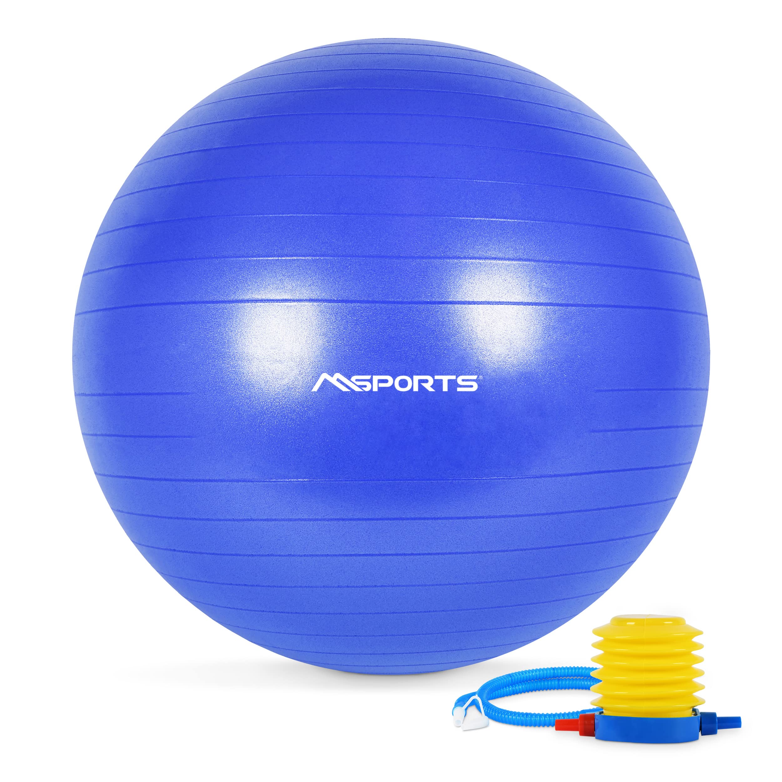 MSPORTS Palla da ginnastica Premium Anti Burst con pompa + app per allenamento, 55 cm – 105 cm – palla fitness con poster per esercizi