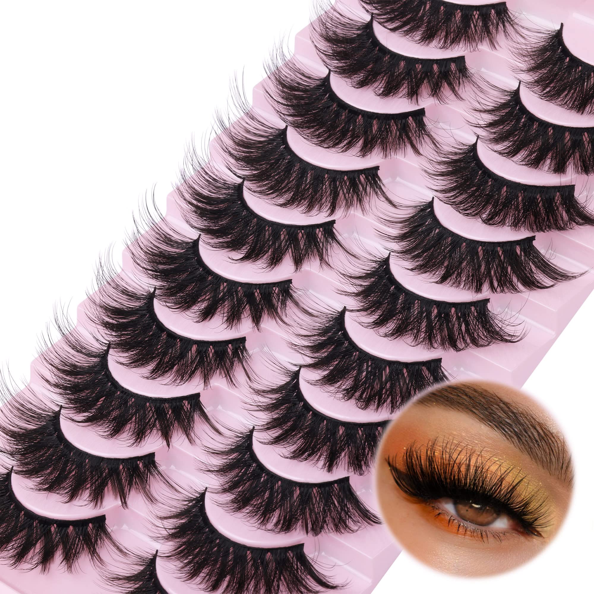 False Eyelashes 10 Pairs Manga Lashes Japanese Style Anime Thick Cosplay Lashes Natural Look 16MM Spiky 8D Wispy Faux Mink Lashes Full Strip Doll Lashes by FANXITON
