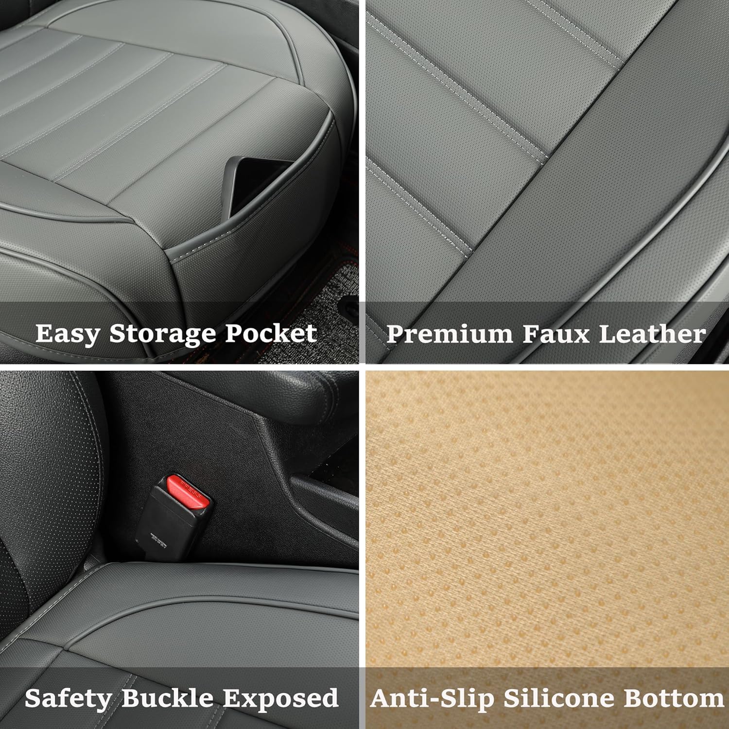 1 Pack Leather Front Car Seat Covers,Bottom Seat Covers for Cars,Driver Car Seat Cover,Luxury Seat Protectors,Waterproof,Anti-Slip,Full Wrap,for Most Vehicles,Sedan,Truck,SUV(Grey)