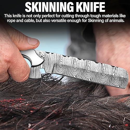 Miniatura 4 de Cuchillo cortador de toros de Damasco hecho a mano de 8 pulgadas con funda de cuero, cuchillo vaquero occidental para caza, desollar, acampar y