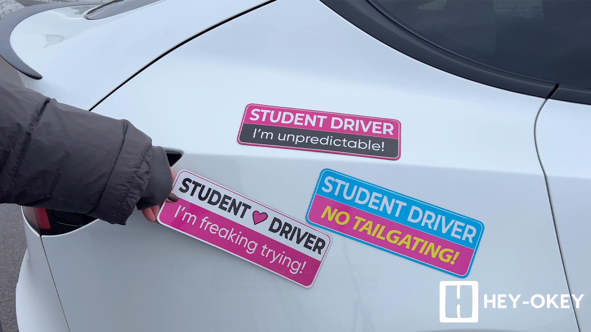 HEY-OKEY 3-Pack Student Driver Magnets – 10"x3.5" Funny Reflective Bumper Sign For Metal Cars, Removable & Weatherproof