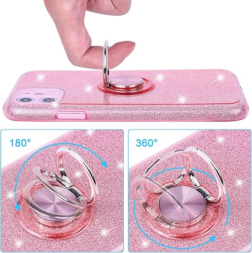 Miniatura 2 de Wisdompro Funda con purpurina para iPhone 11, bonita carcasa brillante con soporte de anillo, funda protectora para teléfono para mujeres y niñas