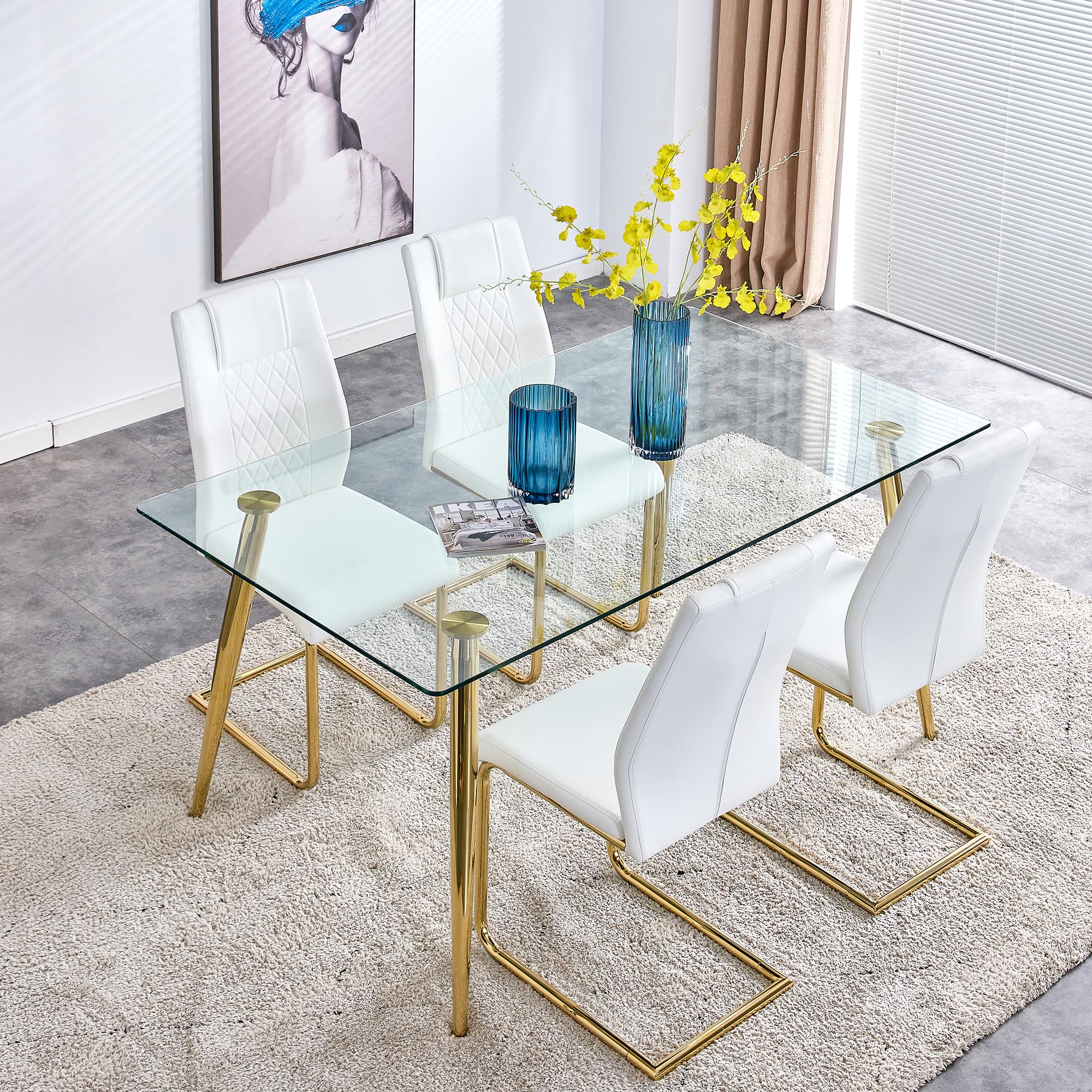 Amazon.com - AISYKOD Glass Dining Table Set for 4, Modern Dining Room ...