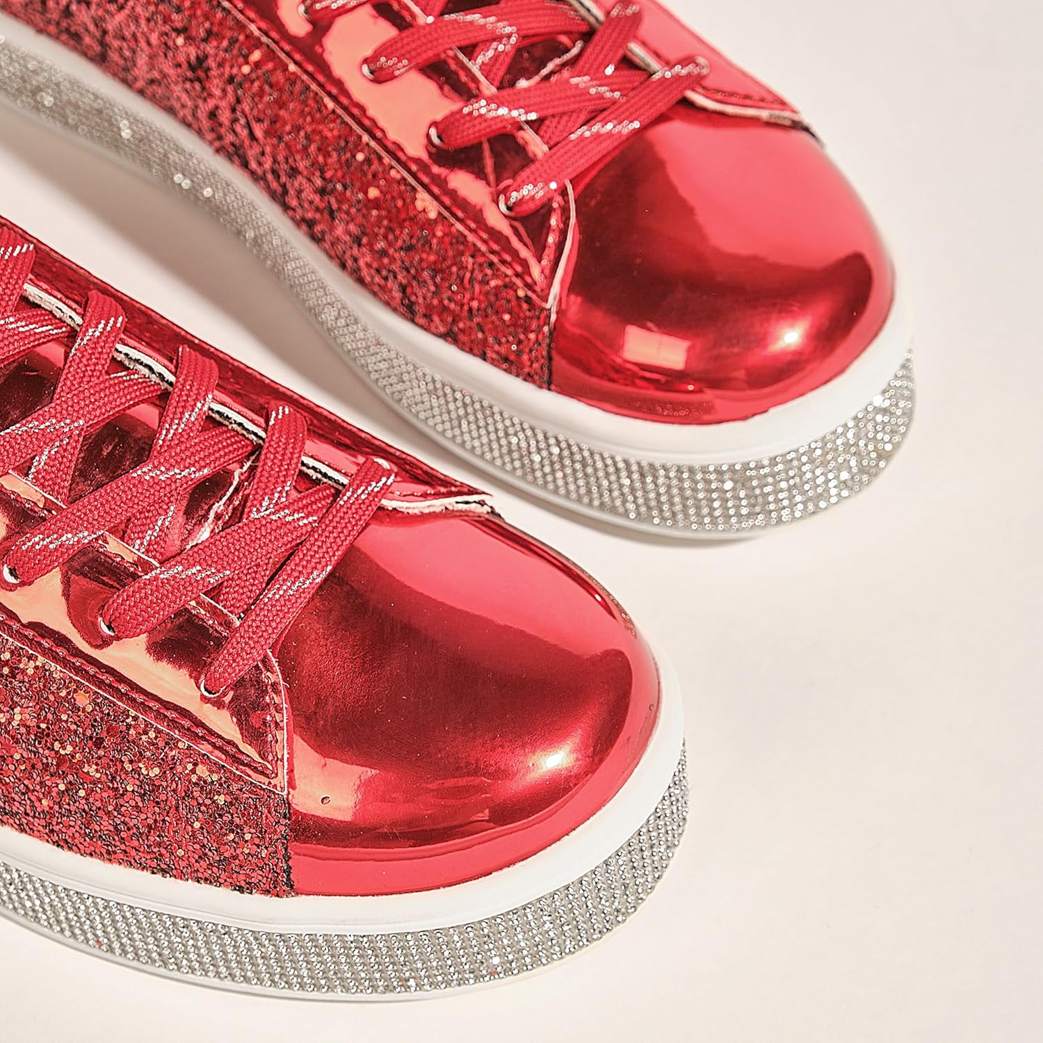 UUBARIS Women's Glitter Tennis Sneakers Neon Dressy Sparkly Sneakers Rhinestone Bling Wedding Bridal Shoes Shiny Sequin Shoes - Image 3