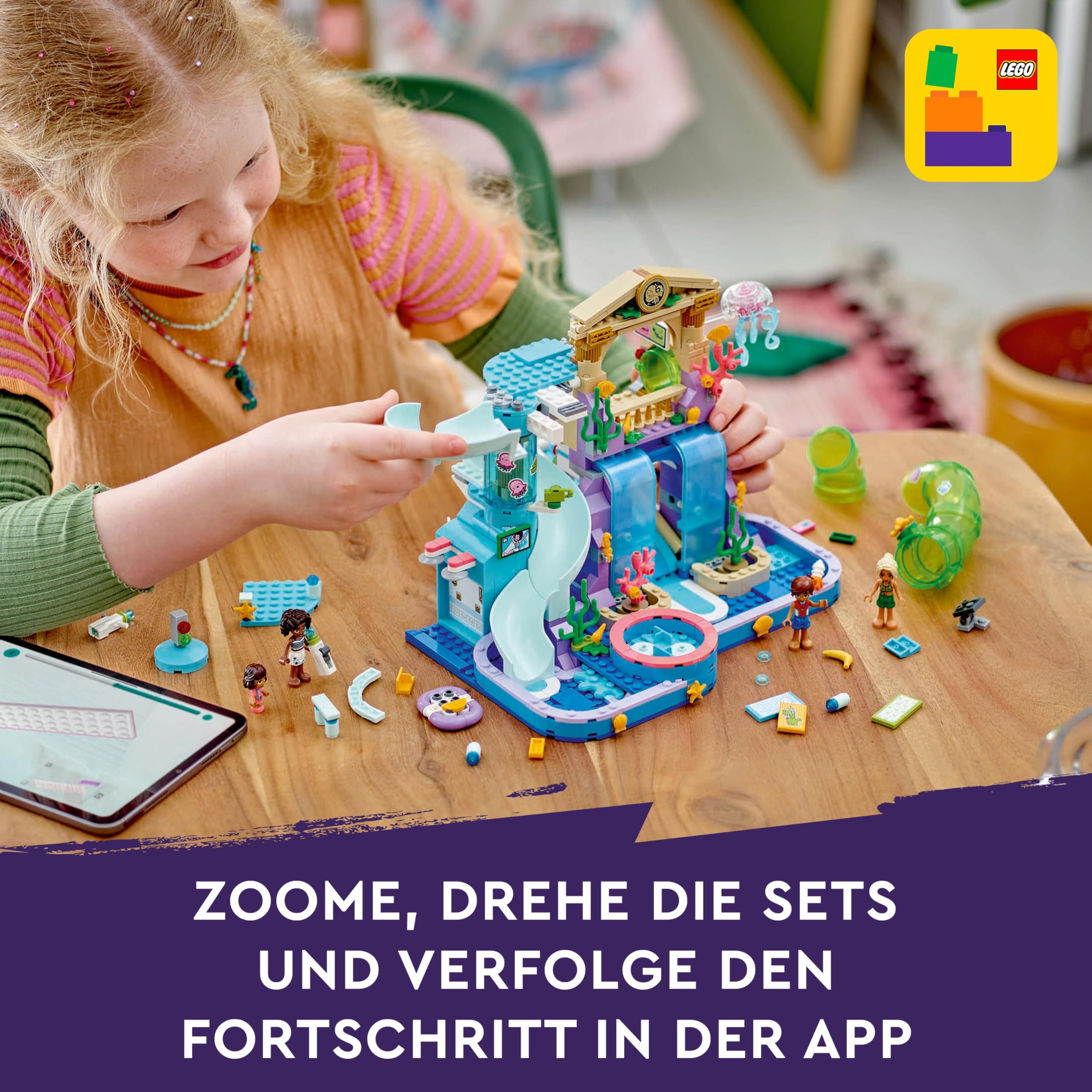 LEGO Friends Heartlake City Wasserpark - Kinder Spielzeug mit 4 Minifiguren - Bauset mit 3 Wasserrutschen und vielen lustigen Sommer-Accessoires - Geschenk für Mädchen und Jungen ab 8 Jahren - 42630