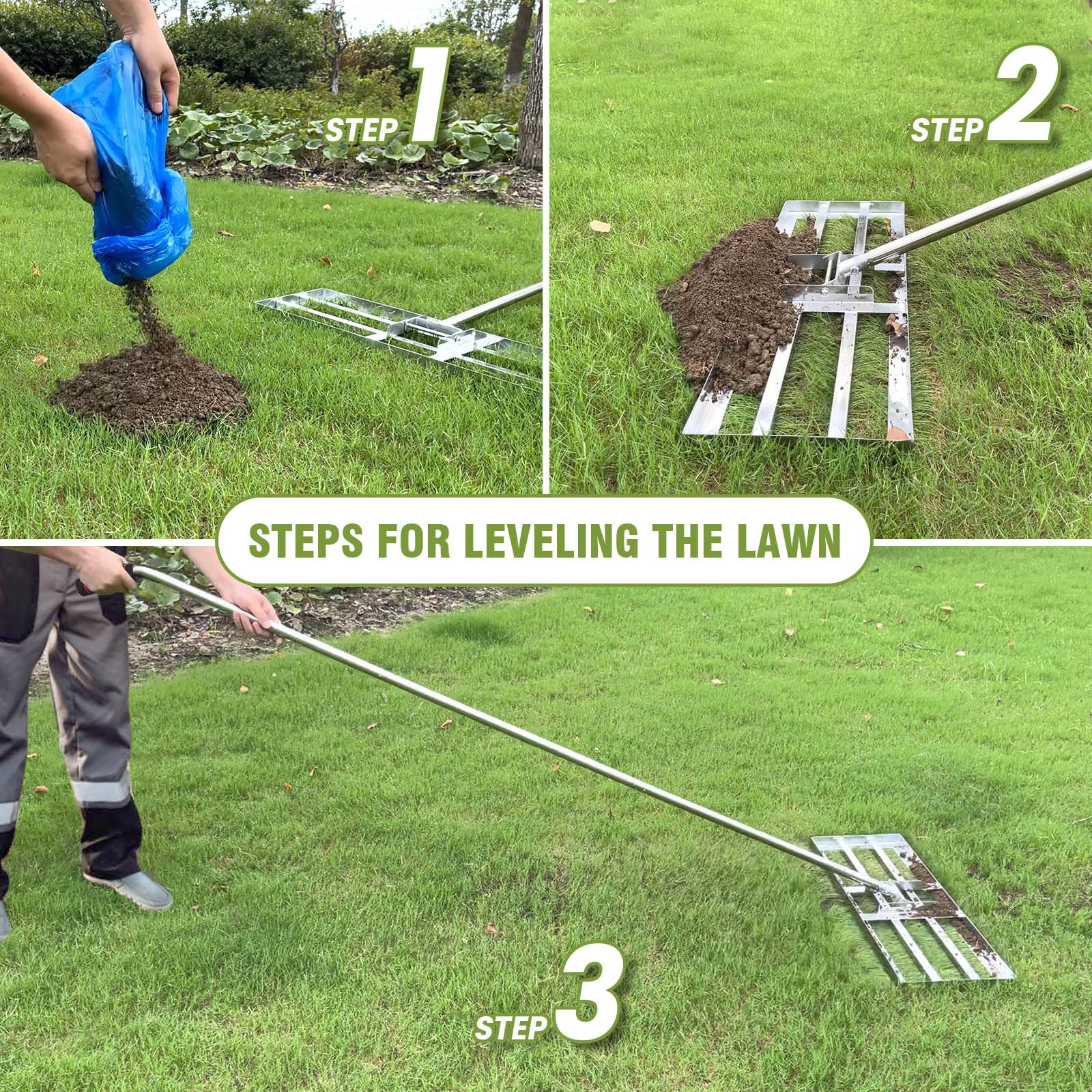 Rastrello Livellatore Per Prato - Strumento Professionale Per Giardino, Cortile E Campi Da Golf Con Manico In Acciaio Inox 28x25.4 Cm - Foto 8